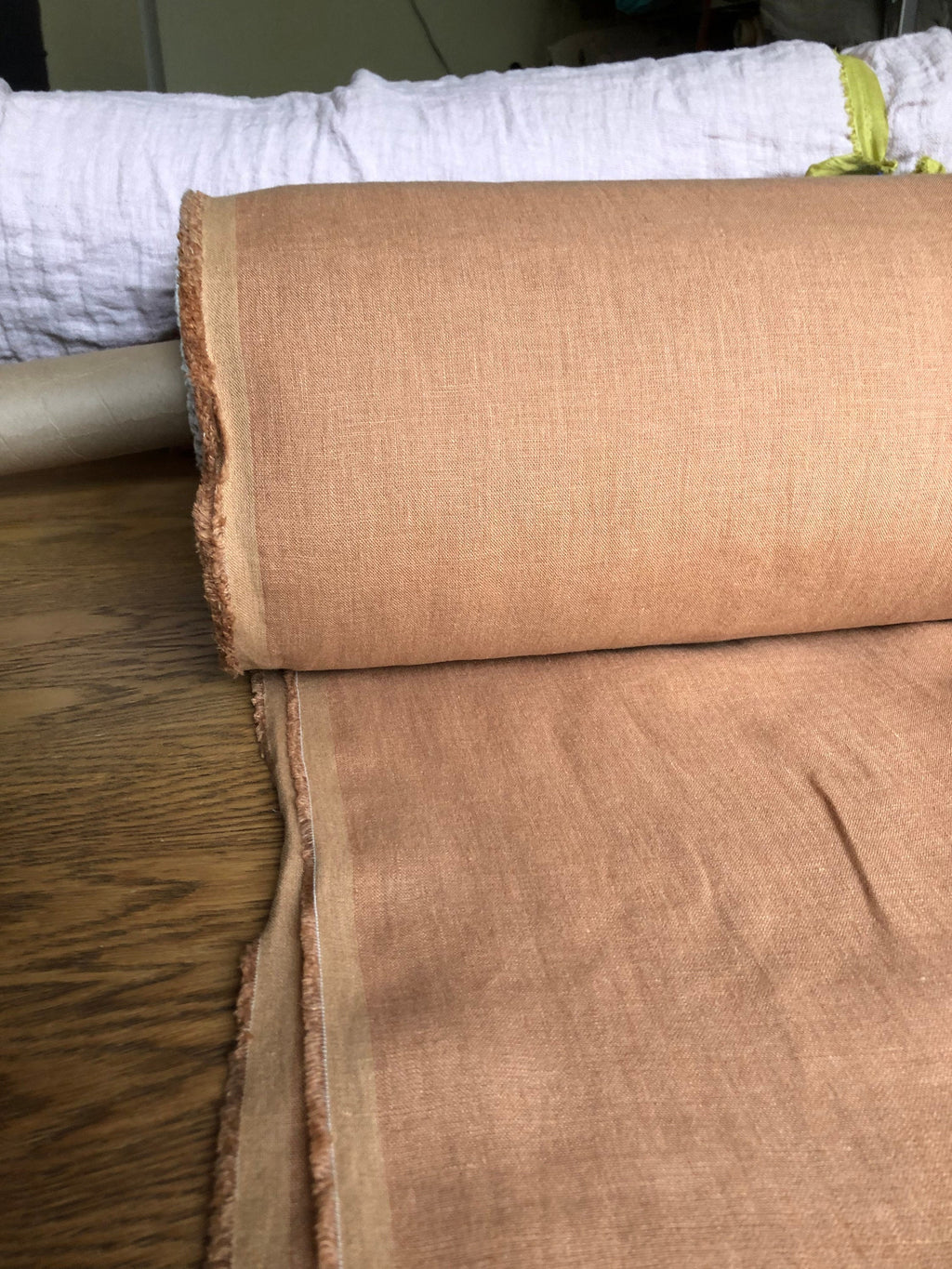 Extra Wide Linen Fabric: Soft Dusty Ochre, 250cm Width