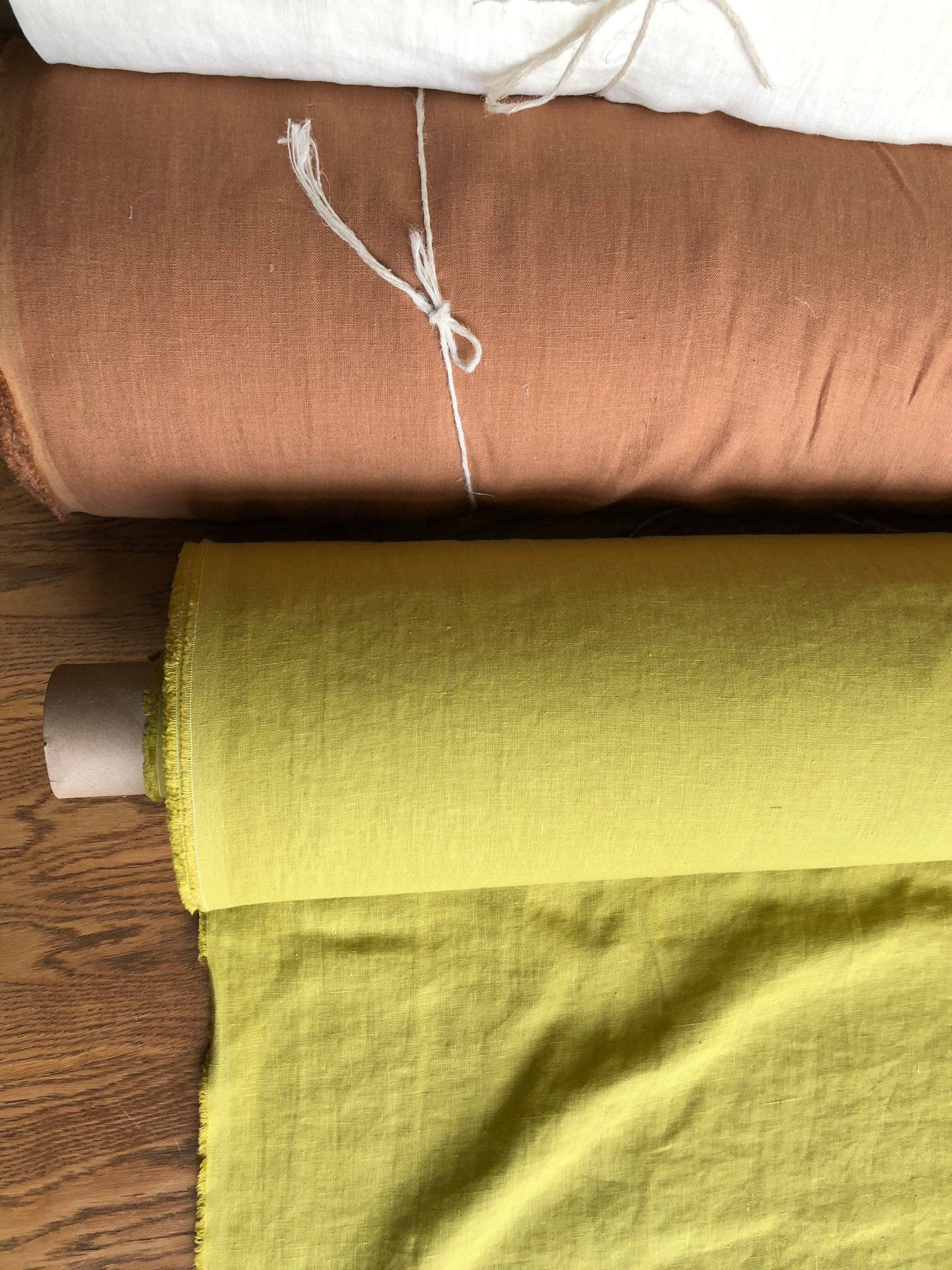 Extra Wide Yellow-Green Linen Fabric: Soft Bedding & Sewing Material