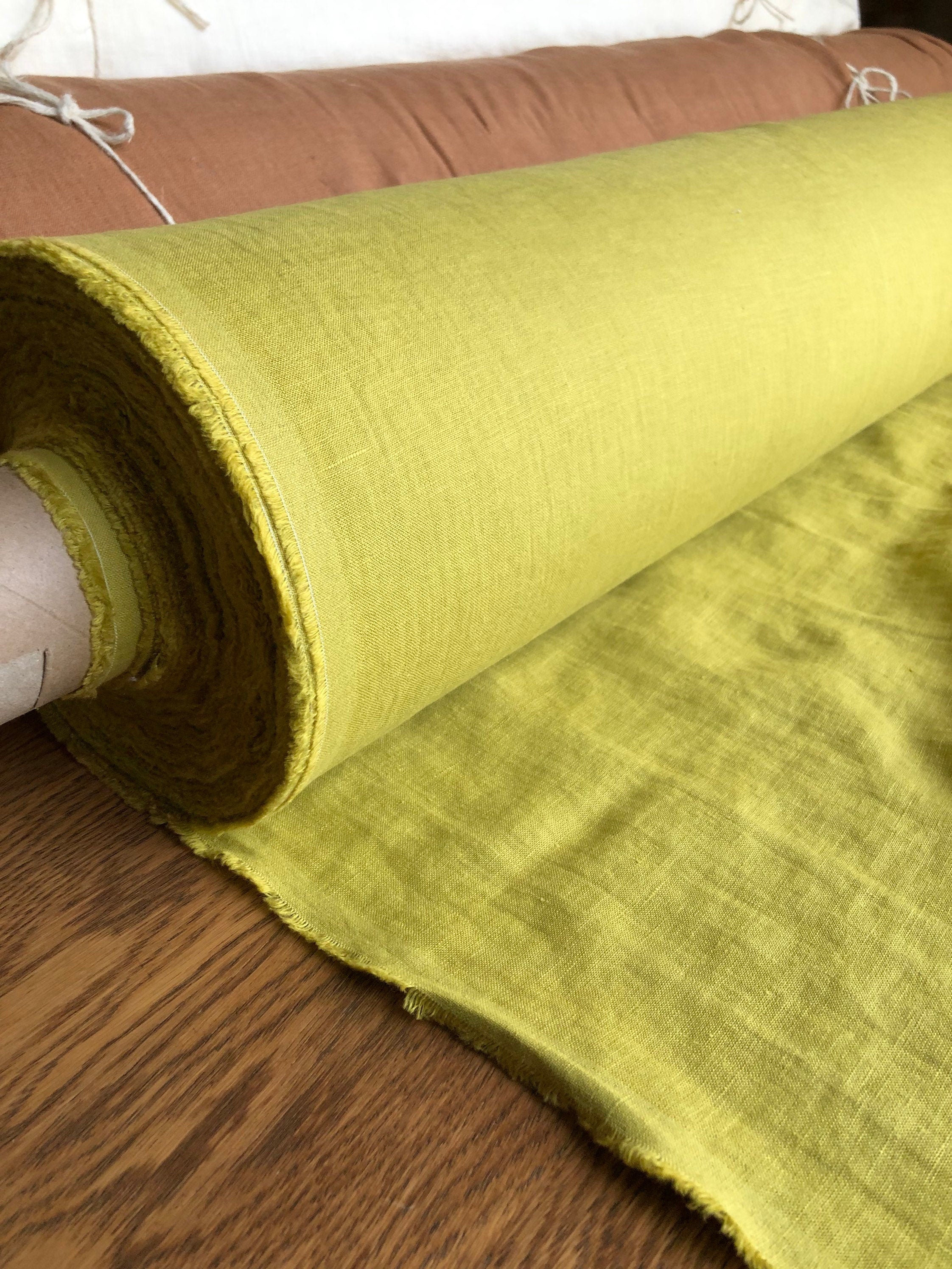 Extra Wide Yellow-Green Linen Fabric: Soft Bedding & Sewing Material