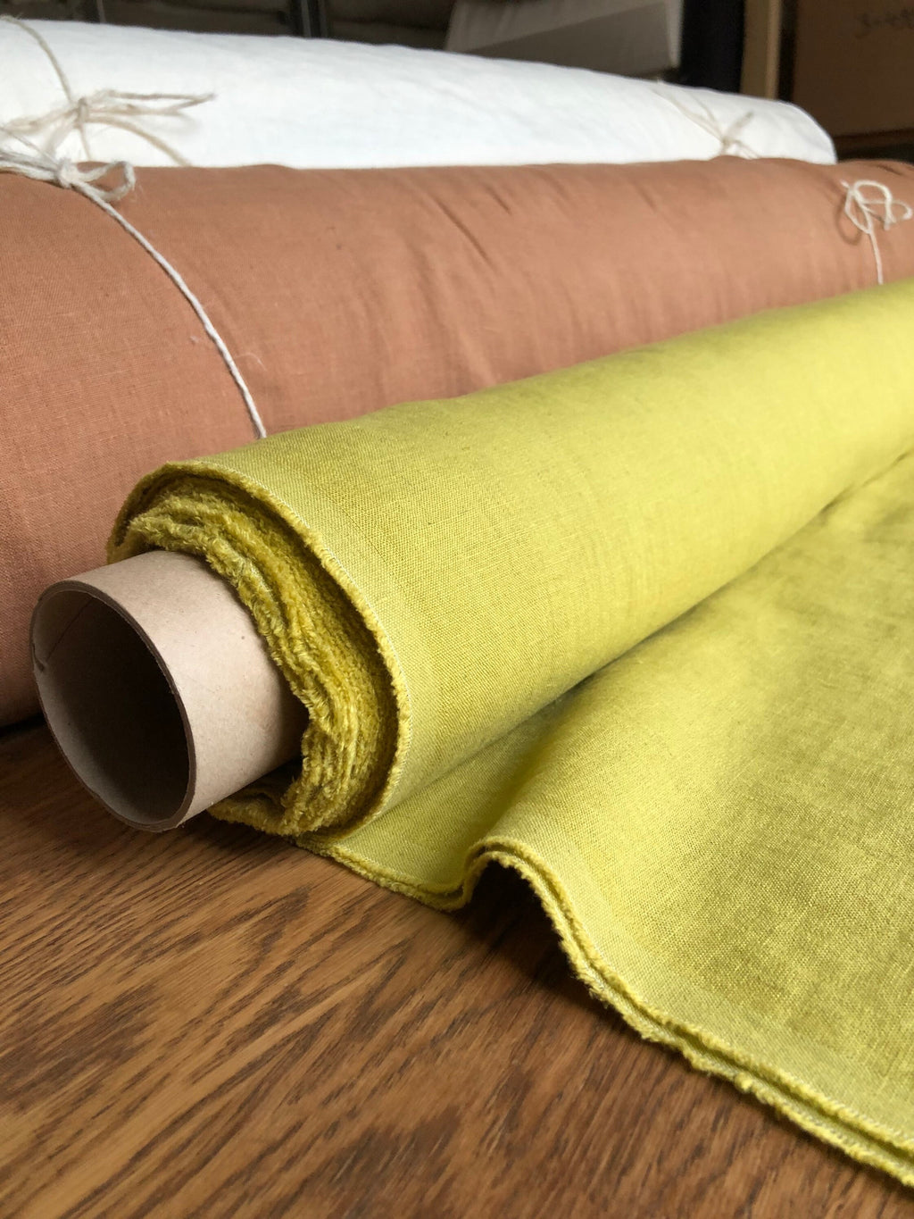 Extra Wide Yellow-Green Linen Fabric: 100% Natural, 250cm Width