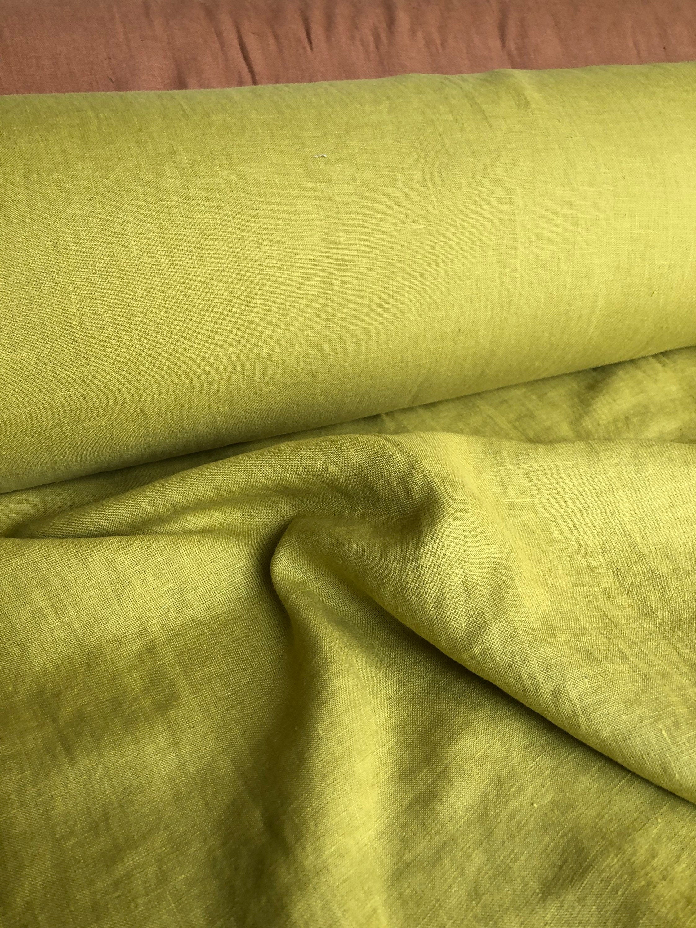 Extra Wide Yellow-Green Linen Fabric: 100% Natural, 250cm Width