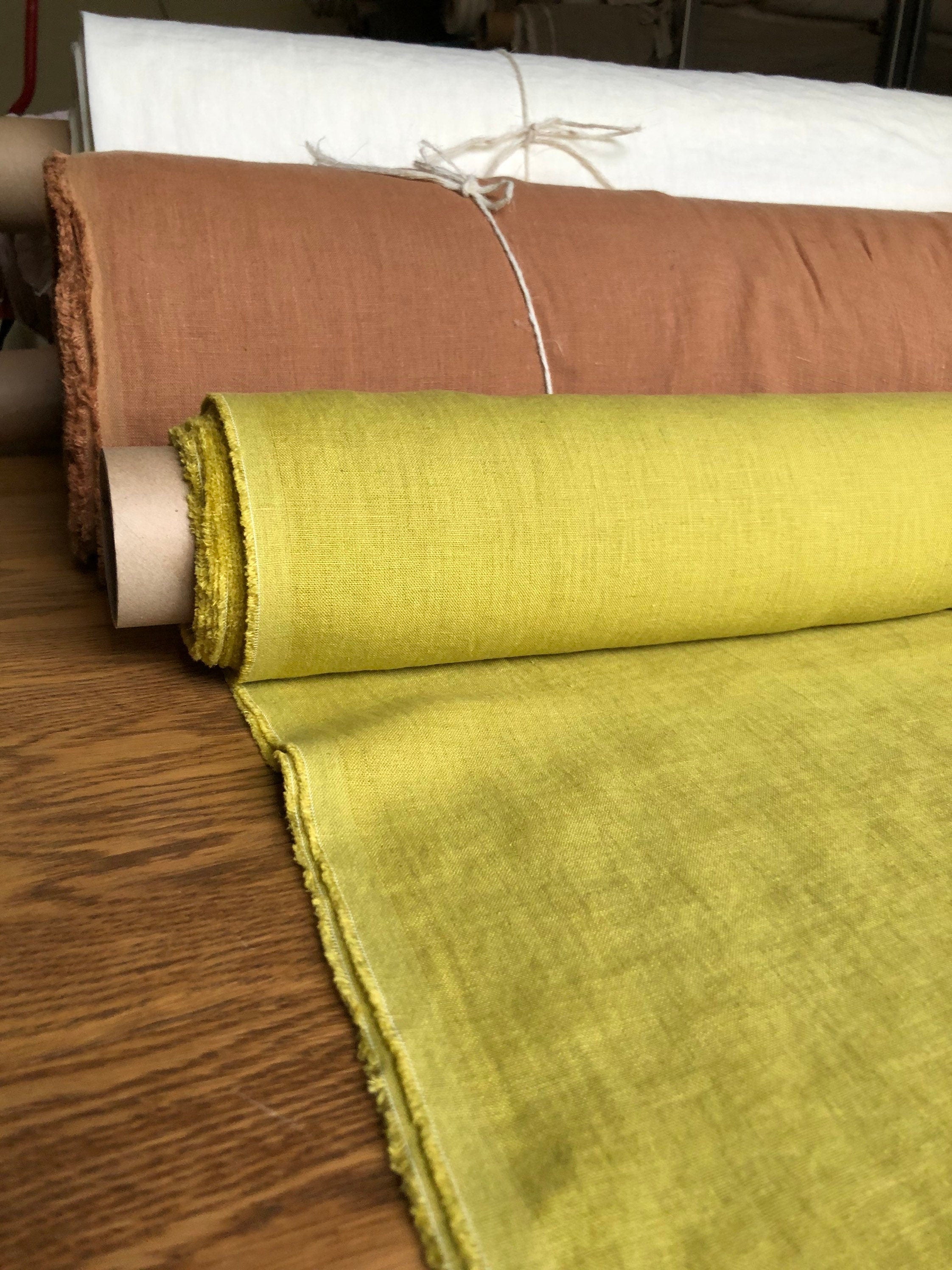 Extra Wide Yellow-Green Linen Fabric: 100% Natural, 250cm Width