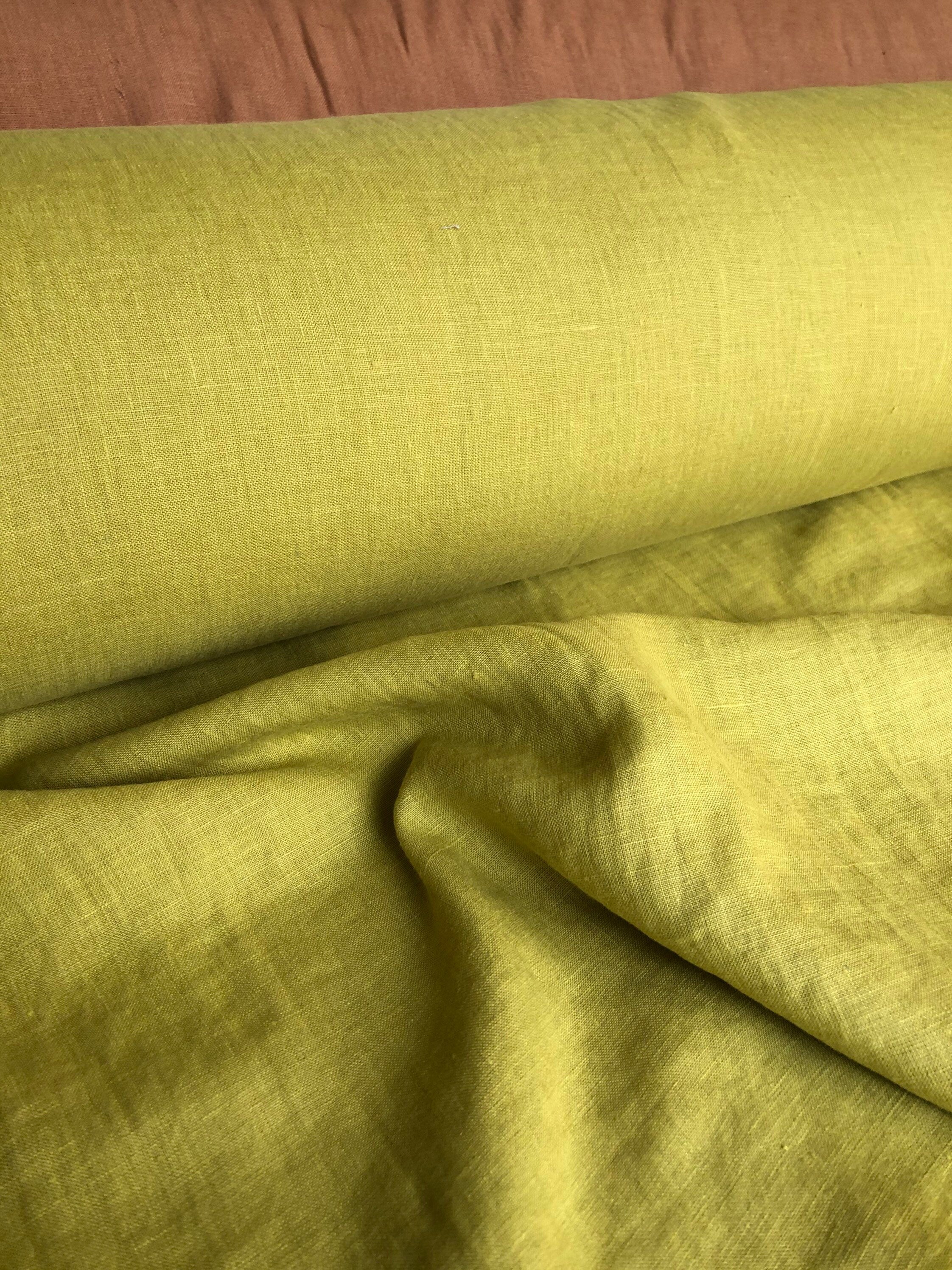 Extra Wide Yellow-Green Linen Fabric: 100% Natural, 250cm Width