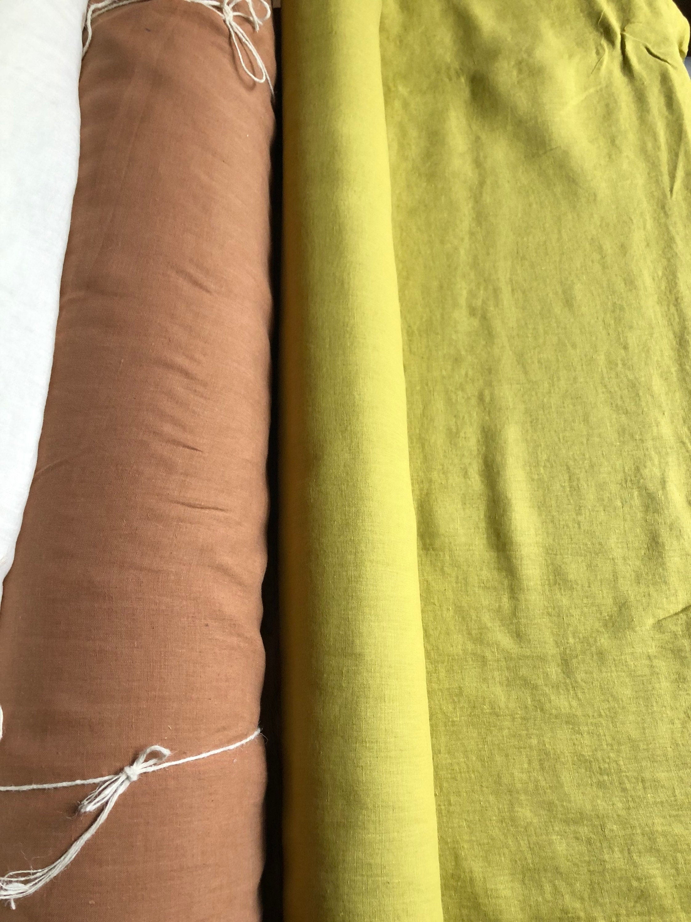 Extra Wide Yellow-Green Linen Fabric: 100% Natural, 250cm Width