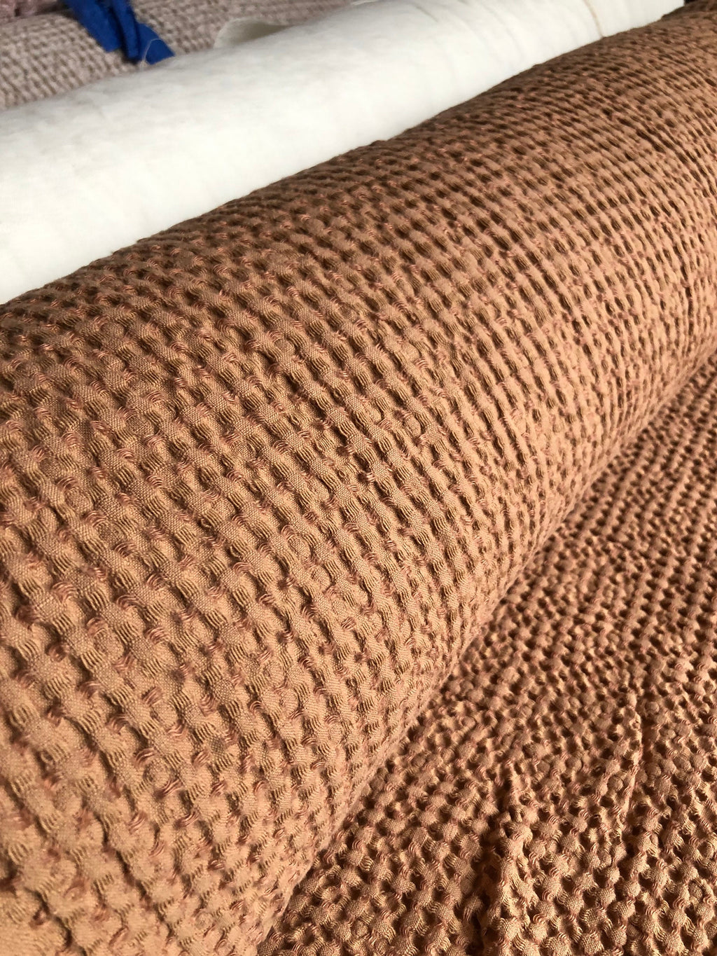 88" Extra Wide Waffle Linen Cotton Fabric: Dusty Ochre BGO137