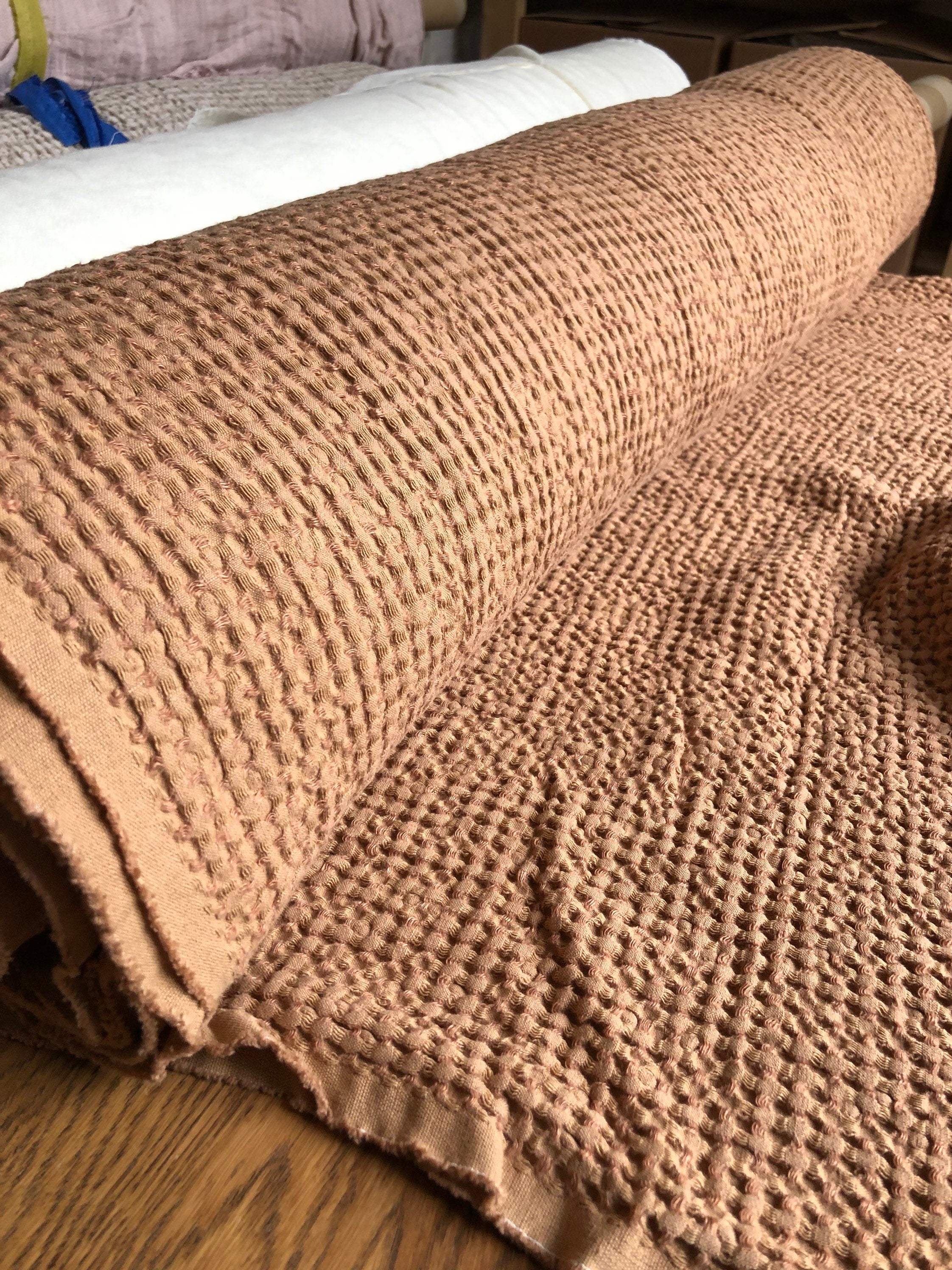 88" Extra Wide Waffle Linen Cotton Fabric: Dusty Ochre BGO137