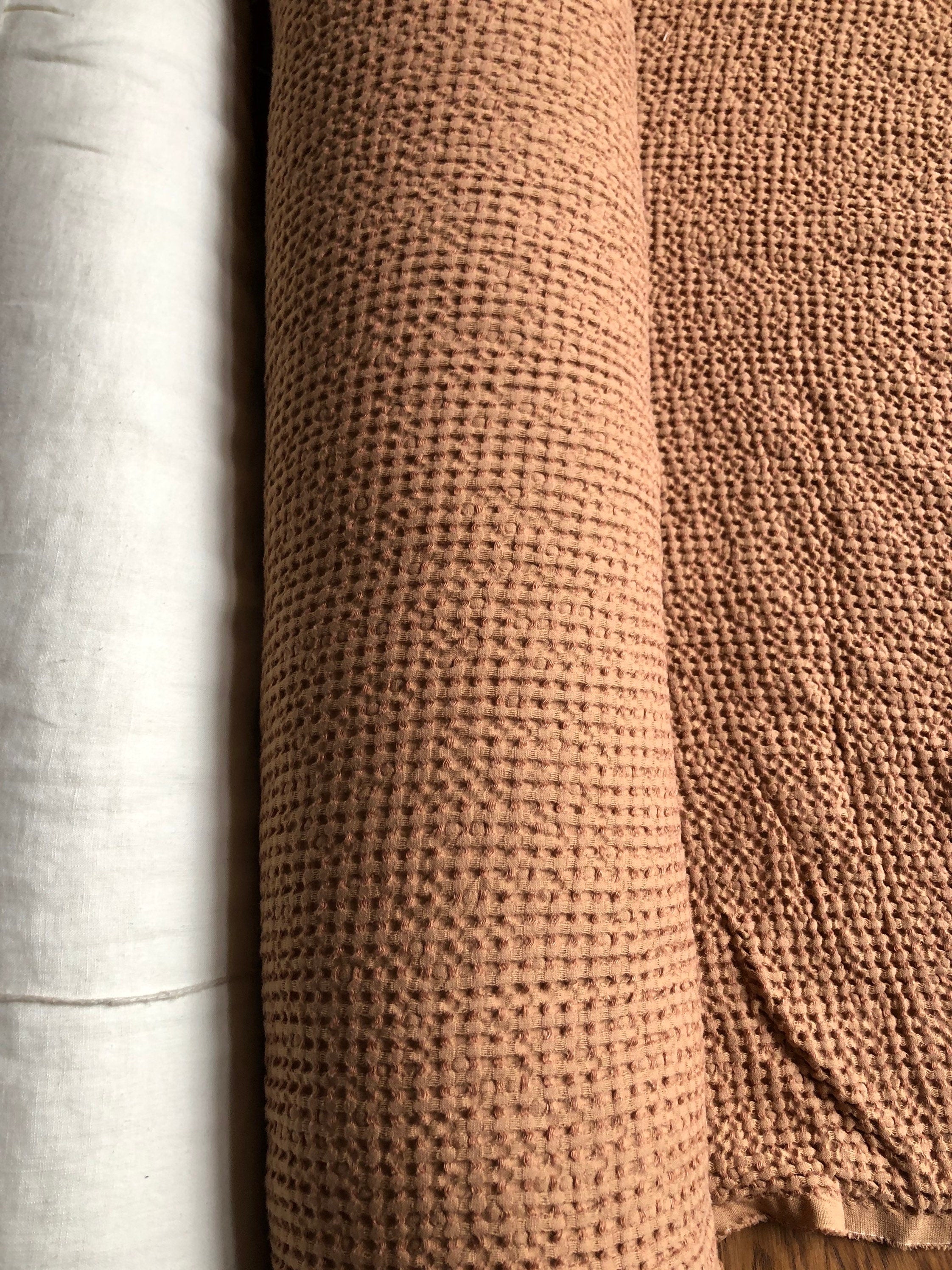 88" Extra Wide Waffle Linen Cotton Fabric: Dusty Ochre BGO137