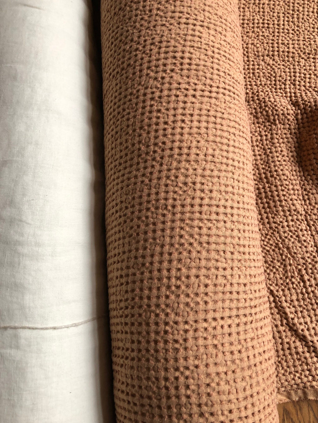 88" Extra Wide Waffle Linen Cotton Fabric: Dusty Ochre BGO137