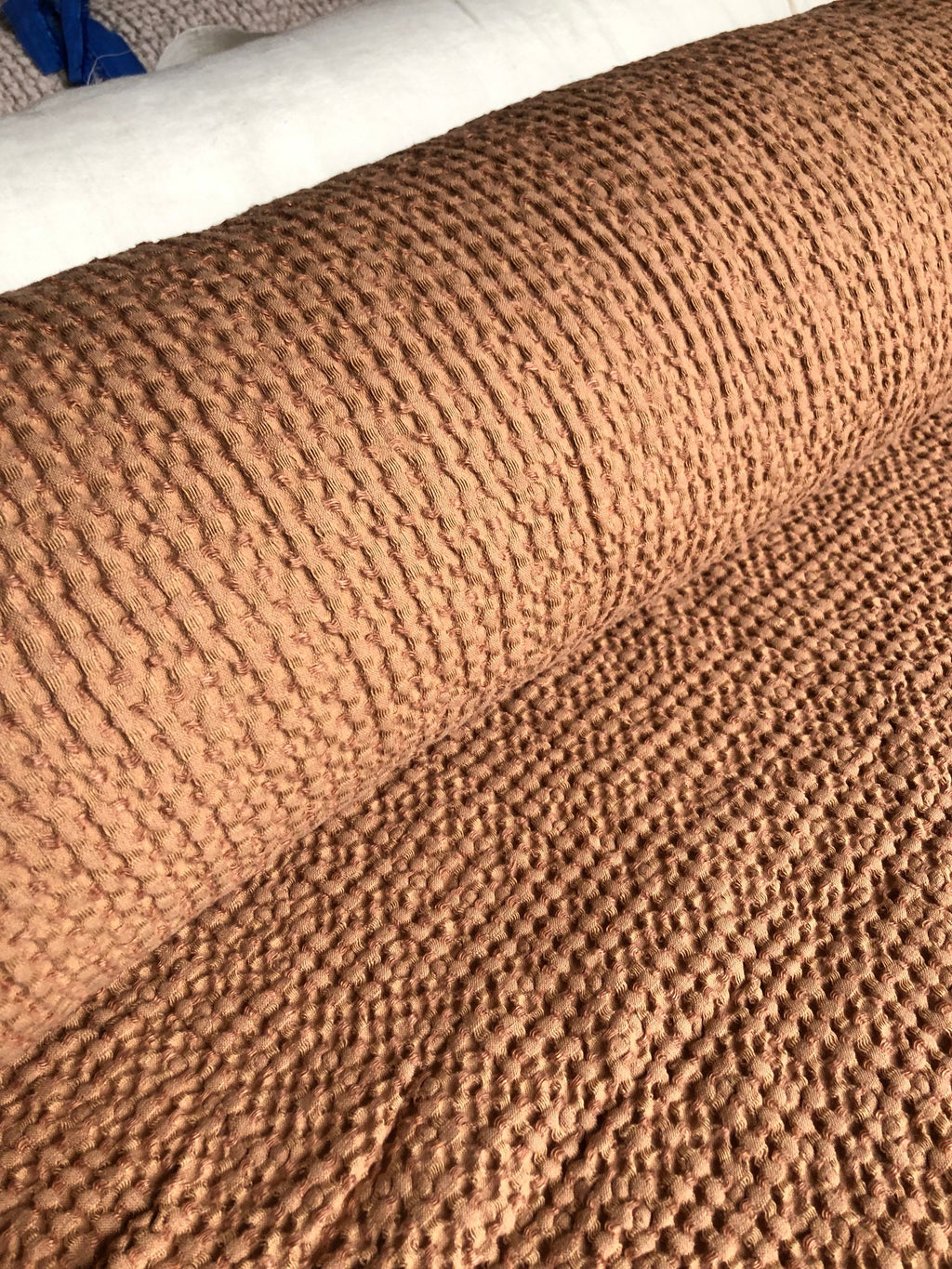 88" Extra Wide Waffle Linen Cotton Fabric: Dusty Ochre BGO137