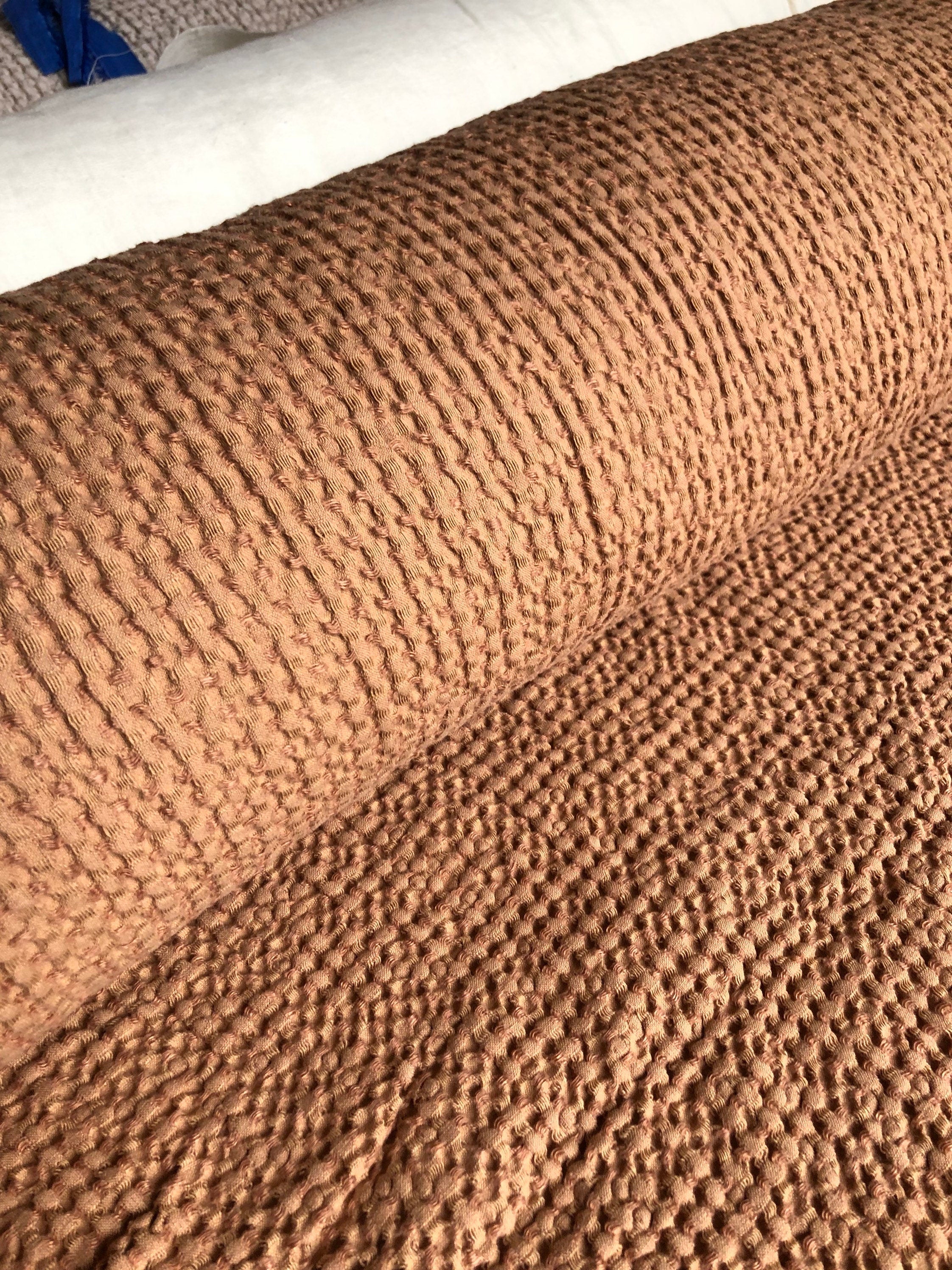 88" Extra Wide Waffle Linen Cotton Fabric: Dusty Ochre BGO137