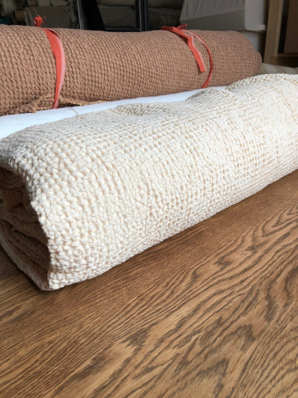 88" EXTRA WIDE fabric, Waffle natural Linen/Cotton fabric BGO137 WARM_NUDE, 250g/225cm fabric by the metre bath towel kitchen towel spa