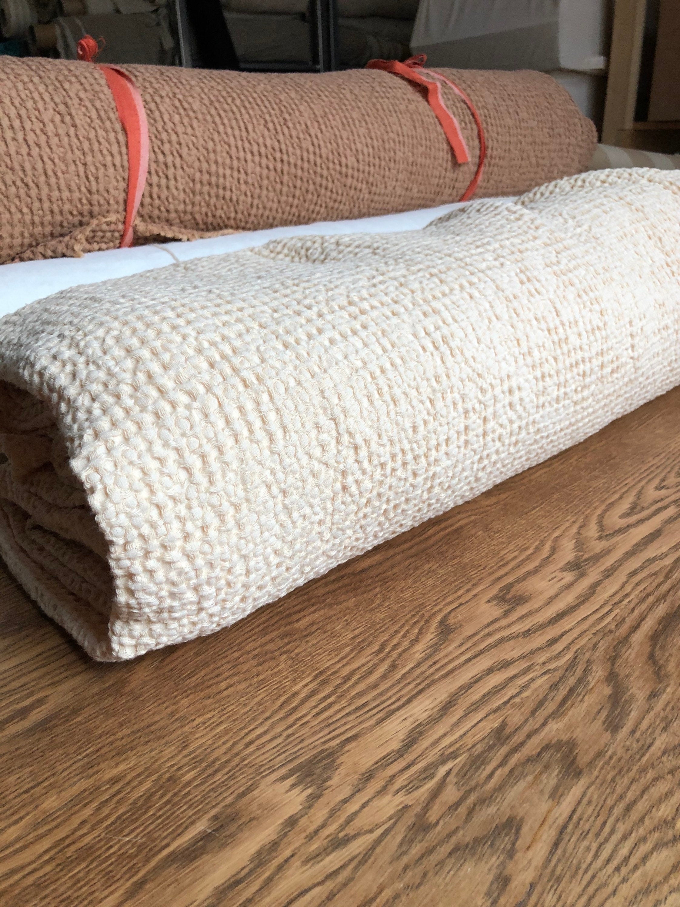 88" EXTRA WIDE fabric, Waffle natural Linen/Cotton fabric BGO137 WARM_NUDE, 250g/225cm fabric by the metre bath towel kitchen towel spa