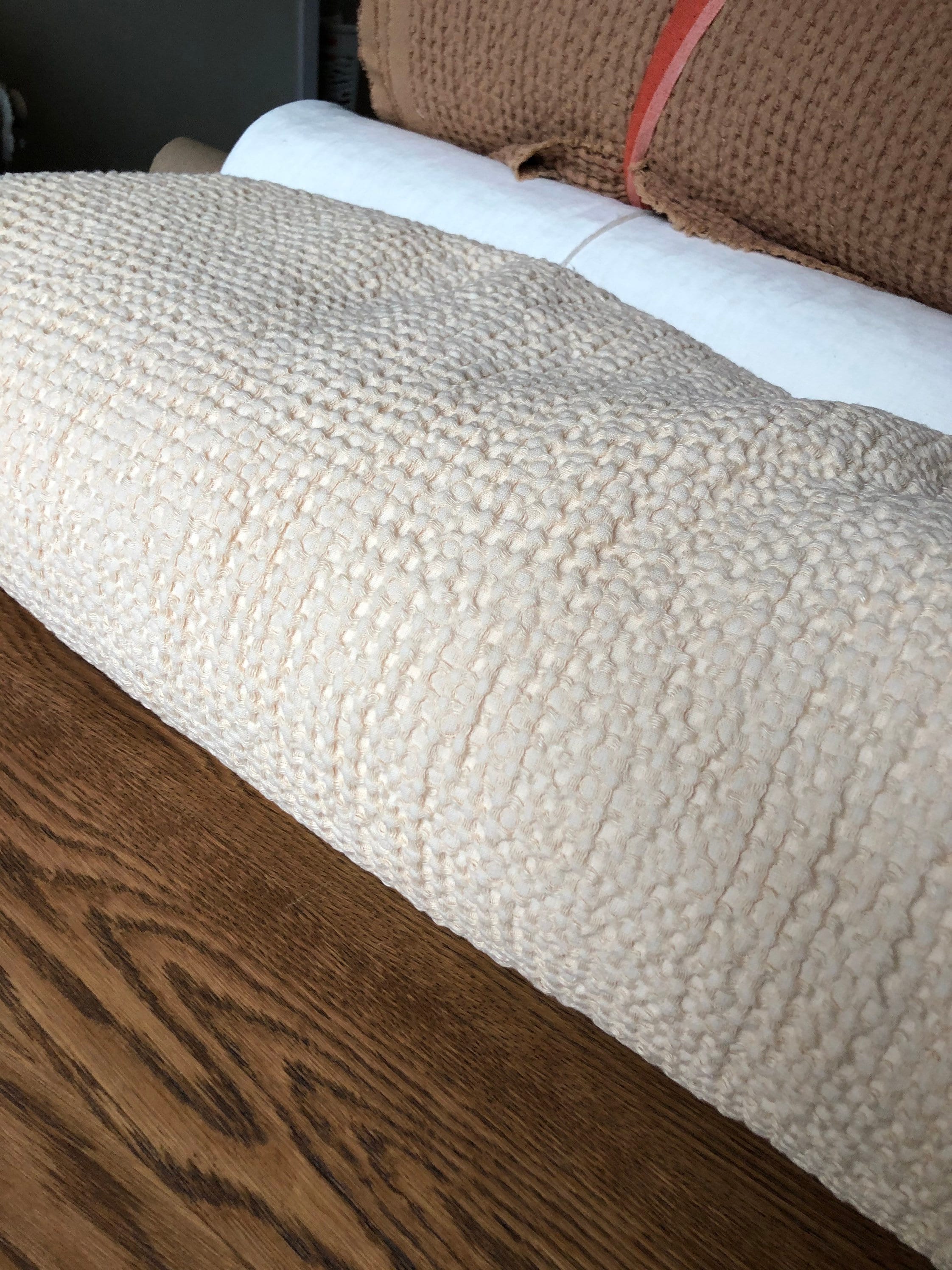 88" EXTRA WIDE fabric, Waffle natural Linen/Cotton fabric BGO137 WARM_NUDE, 250g/225cm fabric by the metre bath towel kitchen towel spa