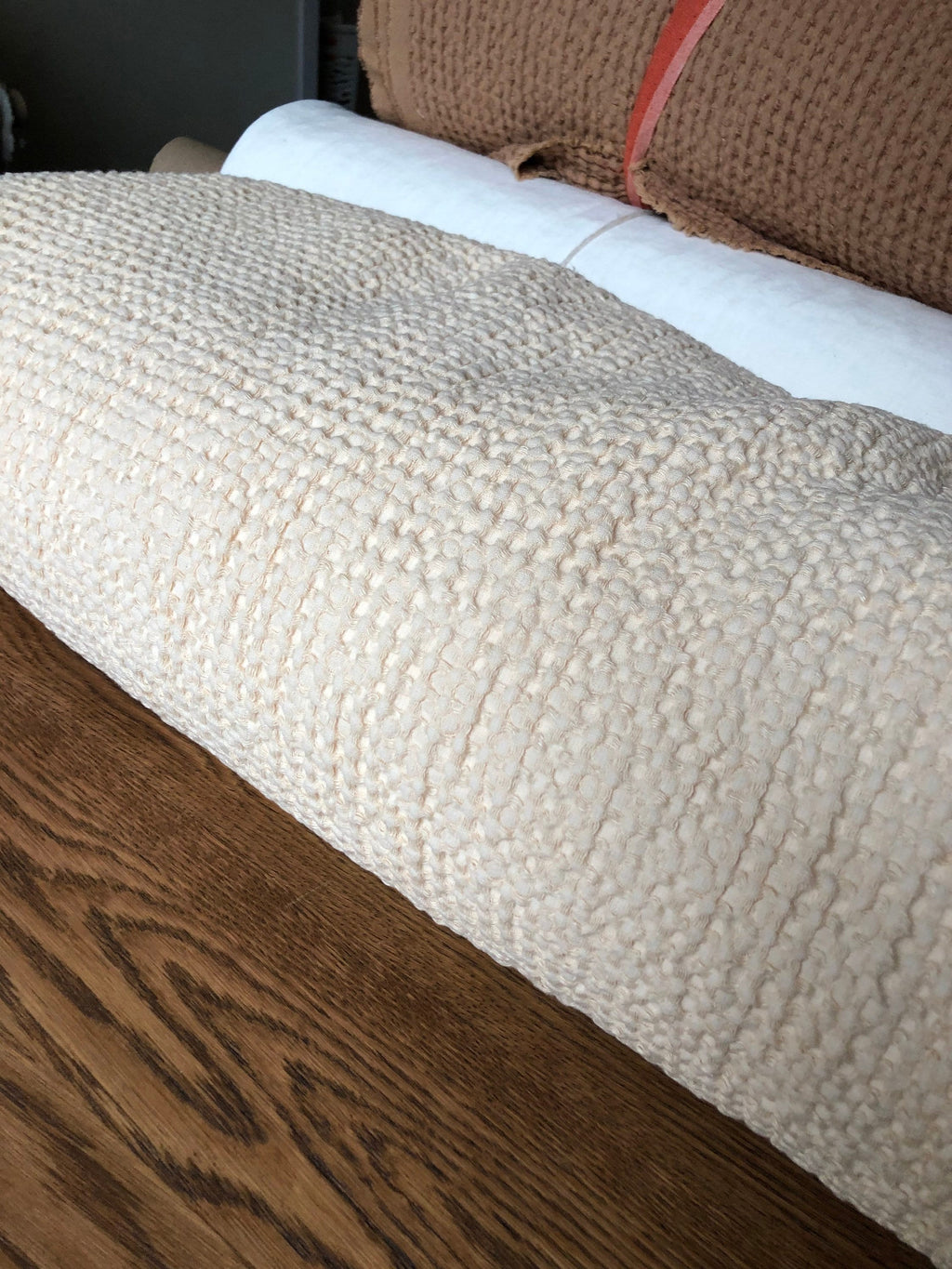 88" EXTRA WIDE fabric, Waffle natural Linen/Cotton fabric BGO137 WARM_NUDE, 250g/225cm fabric by the metre bath towel kitchen towel spa