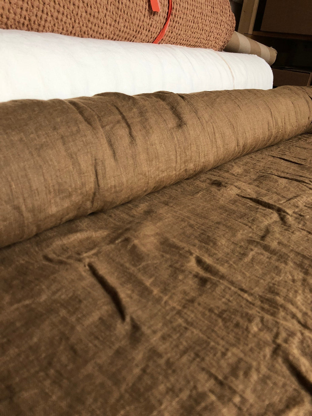 Light Spicy Brown Linen Fabric: 100% Natural, 150cm Wide