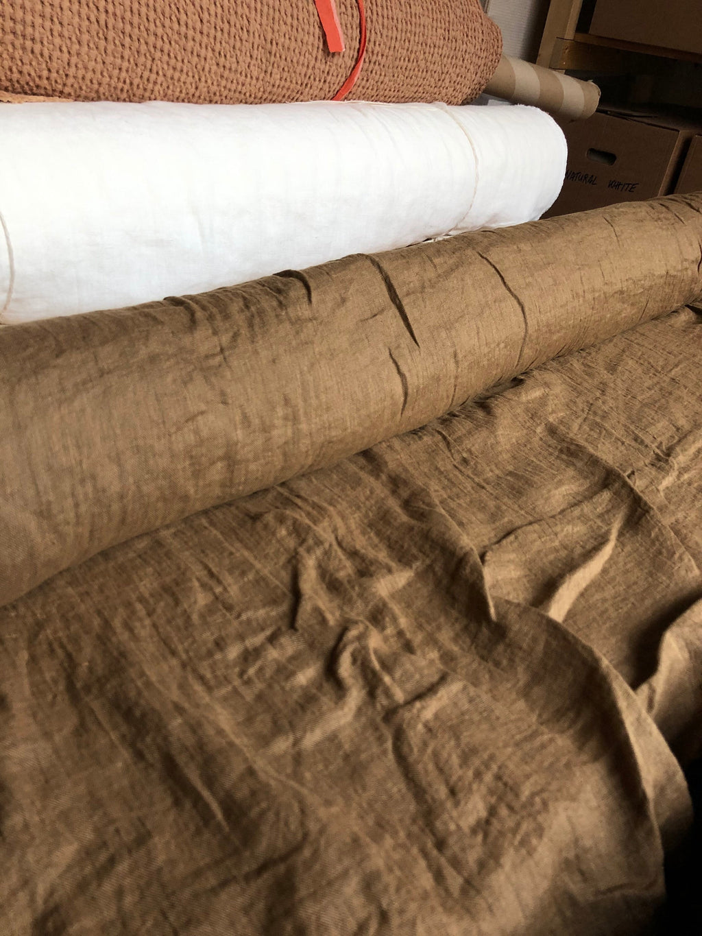 Light Spicy Brown Linen Fabric: 100% Natural, 150cm Wide