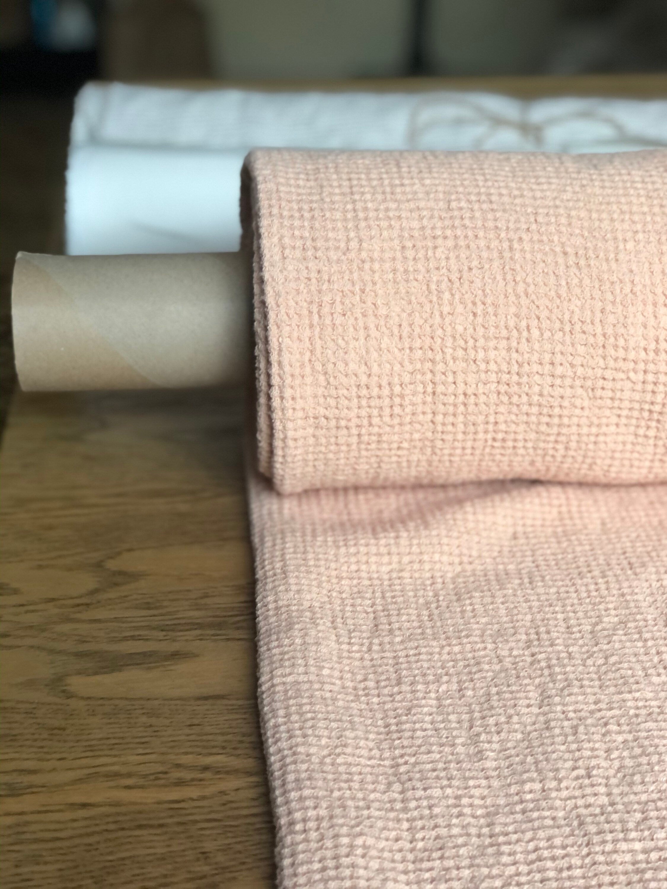 Dusty Pink Waffle Linen Fabric: 80" Extra Wide, 500g