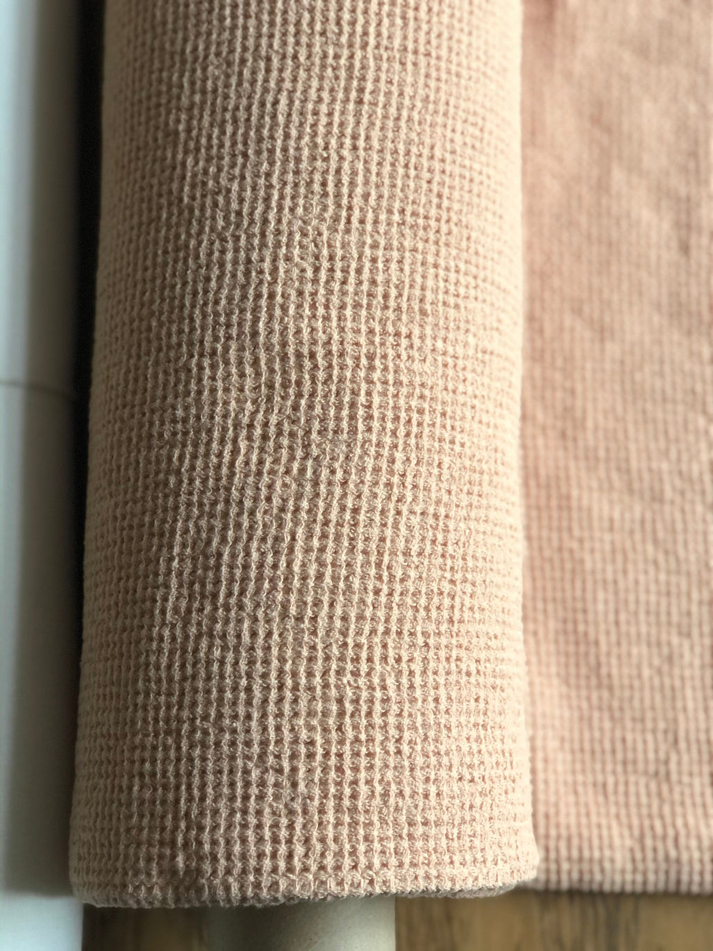 Dusty Pink Waffle Linen Fabric: 80" Extra Wide, 500g