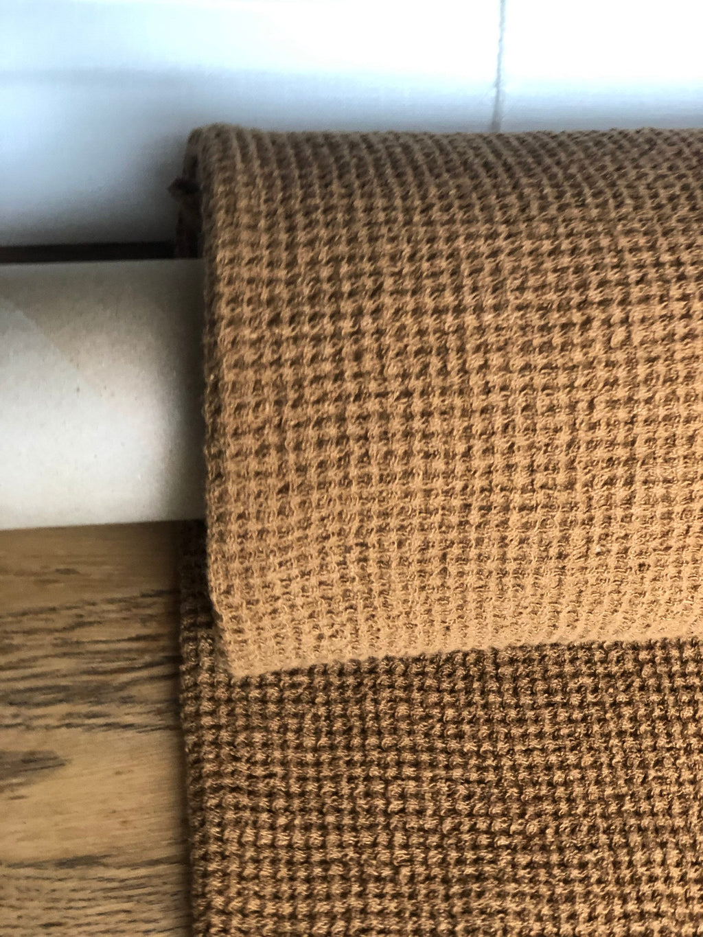 Ochre Waffle Linen Fabric: 80" Extra Wide, Natural Fiber