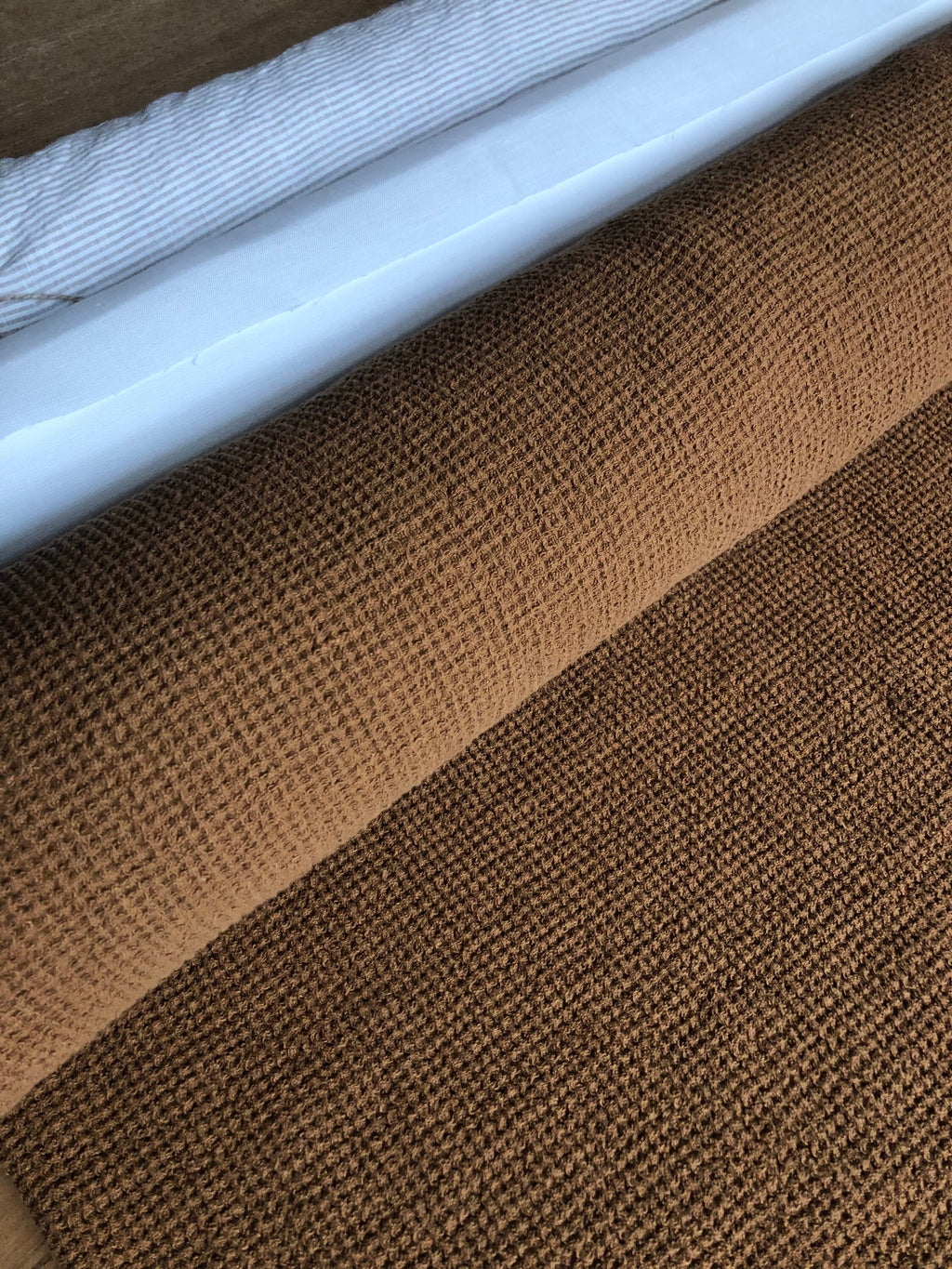 Spicy Waffle Linen Fabric: 80" Extra Wide, Natural 100% Linen