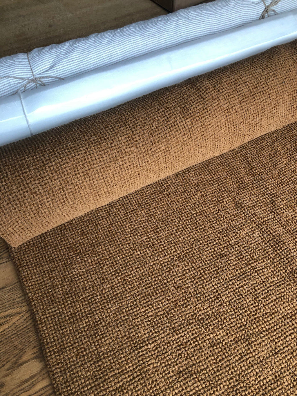 Spicy Waffle Linen Fabric: 80" Extra Wide, Natural 100% Linen