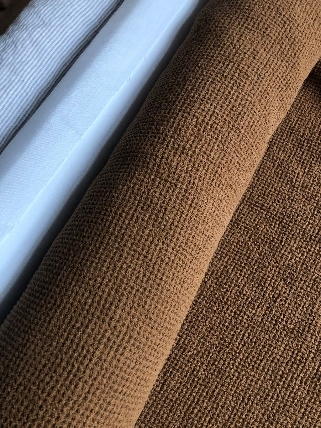 Ochre Waffle Linen Fabric: 80" Extra Wide, Natural Fiber