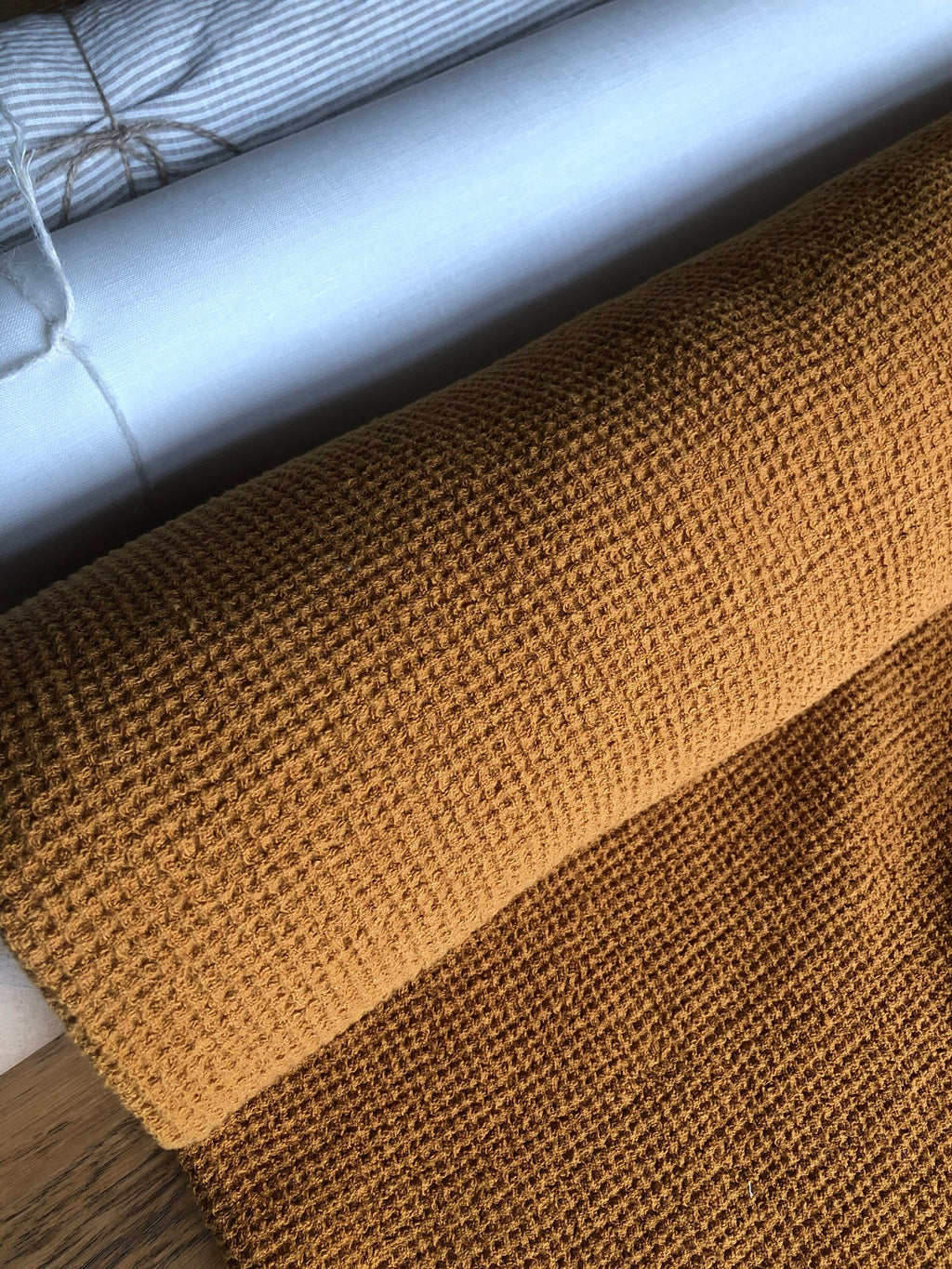 80" Extra Wide Waffle Linen Fabric: Natural Heavyweight, BGO139W