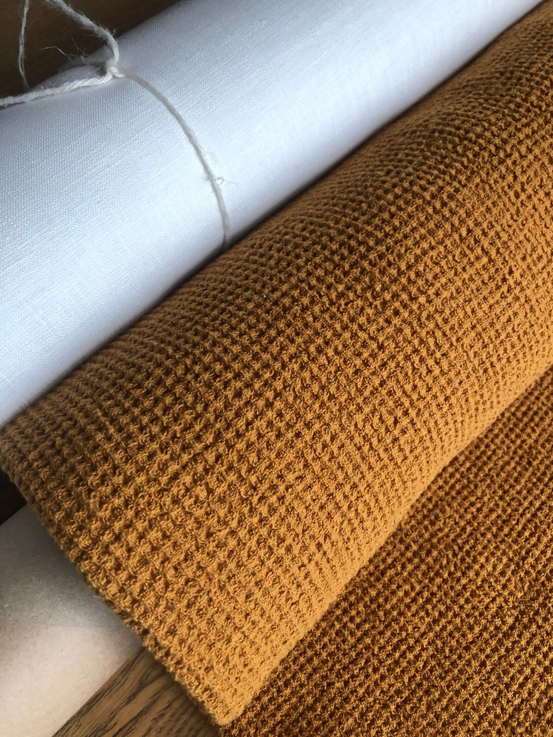 80" Extra Wide Waffle Linen Fabric: Natural Heavyweight, BGO139W