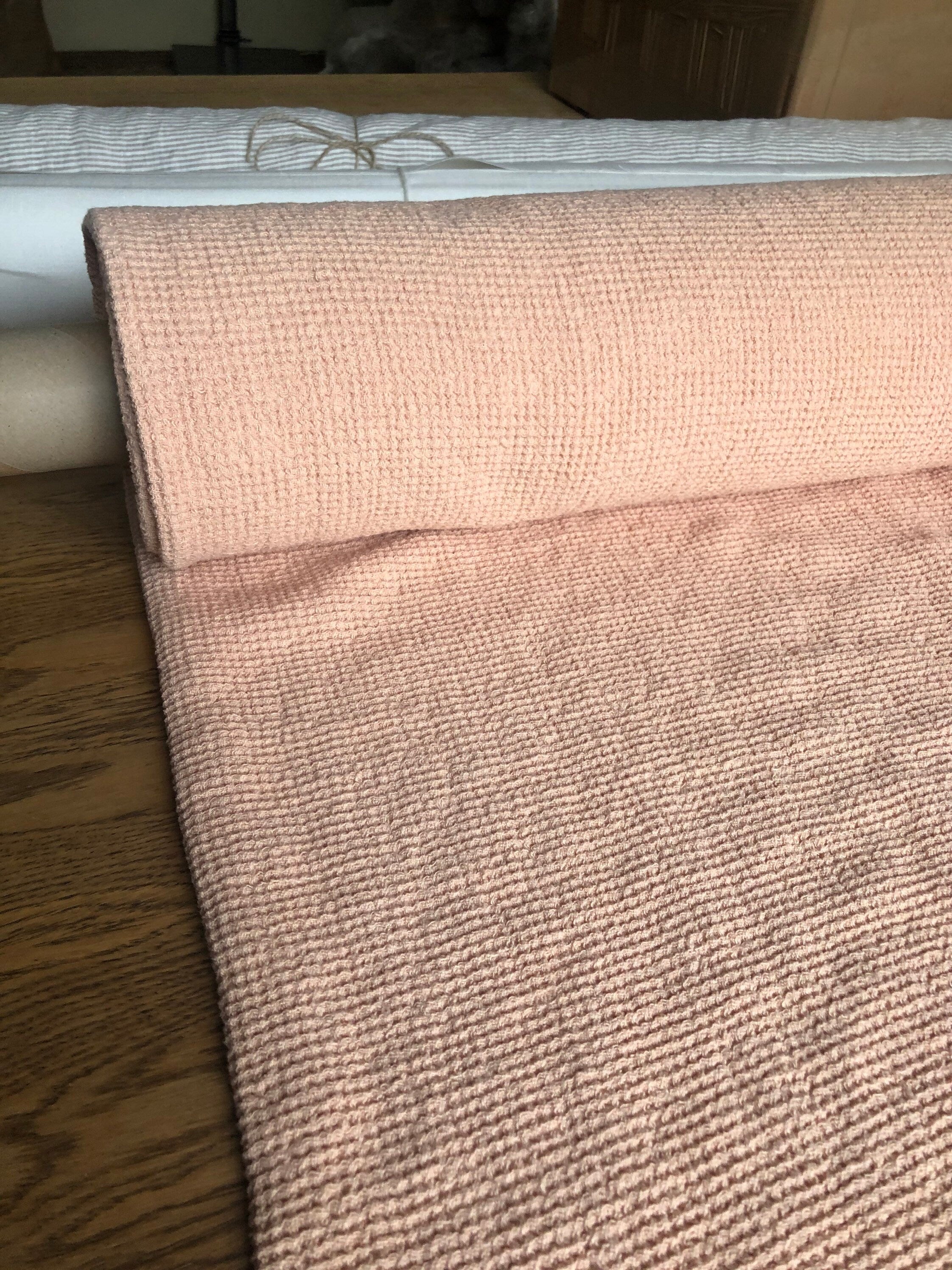 Dusty Pink Waffle Linen Fabric: 80" Extra Wide, 500g