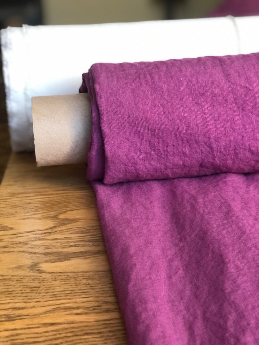 Extra Wide Linen Fabric: 100% Natural, Purple Flower Print, 99" Wide