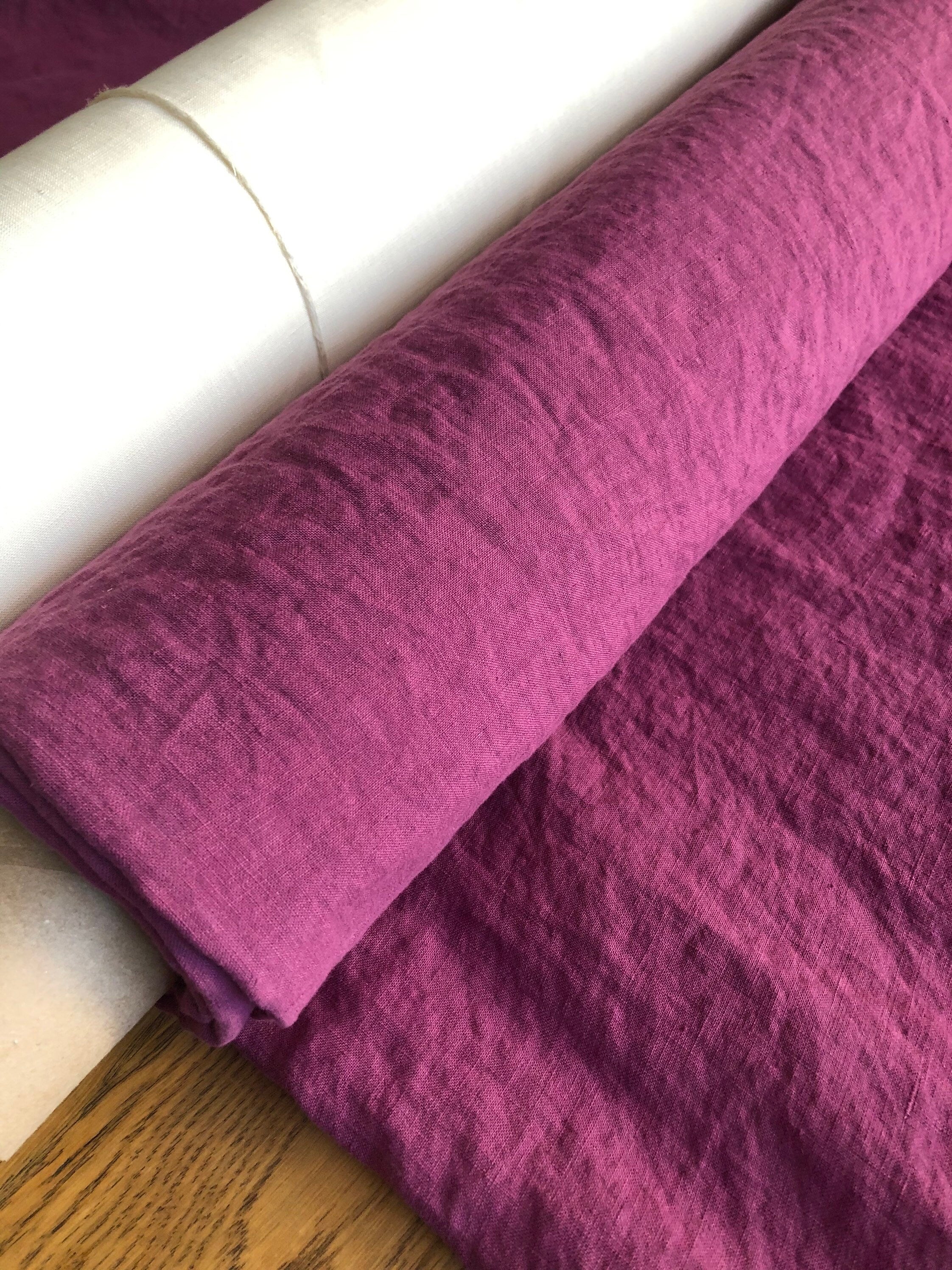 Extra Wide Linen Fabric: 100% Natural, Purple Flower Print, 99" Wide