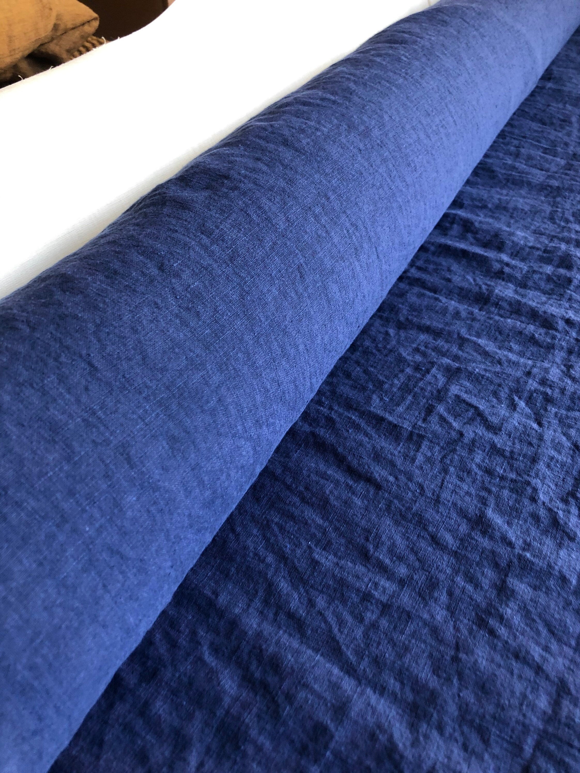 Extra Wide Blue Sapphire Linen Fabric: 100% Natural, 250cm Wide