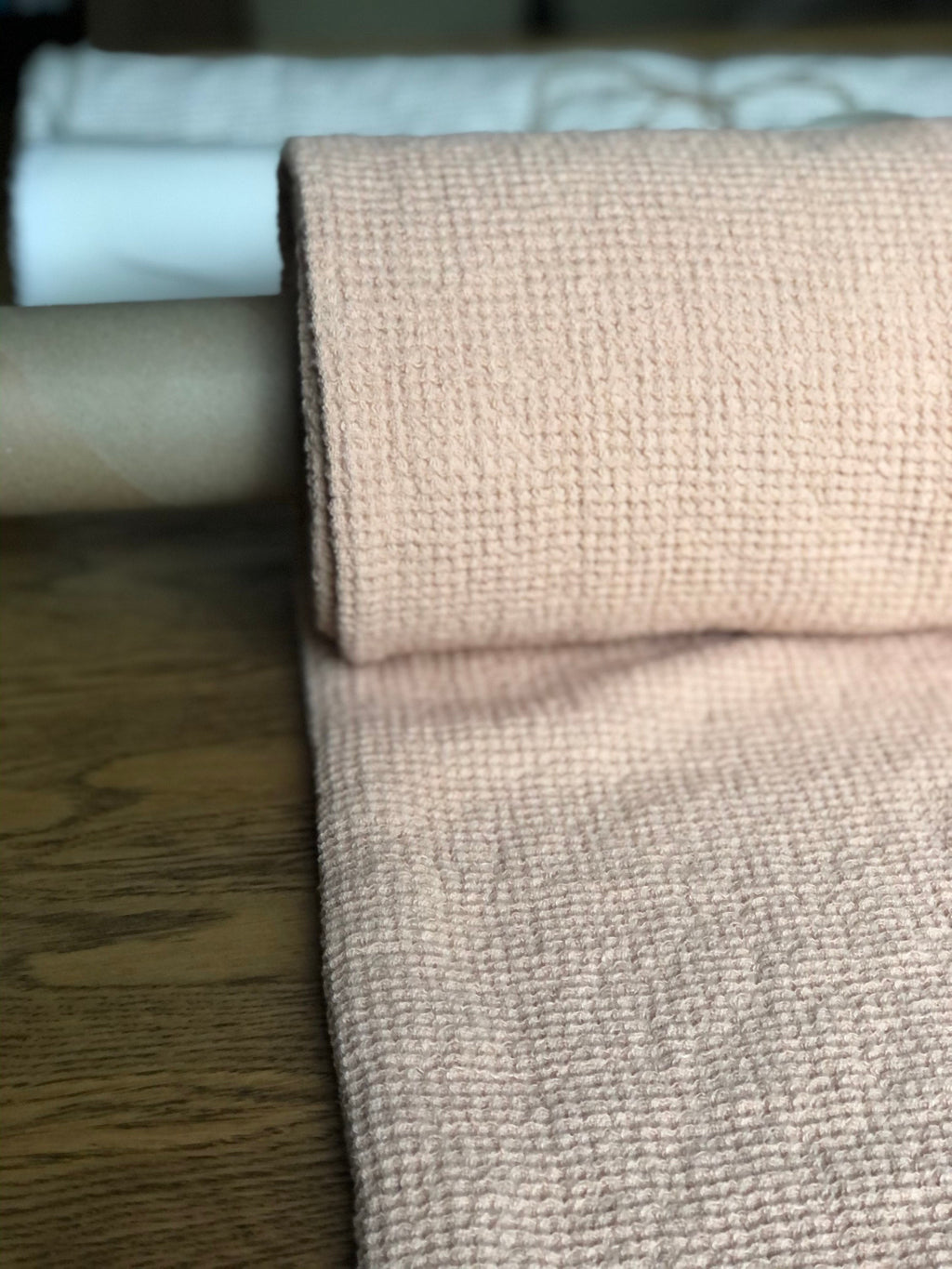 Dusty Pink Waffle Linen Fabric: 80" Extra Wide, 500g