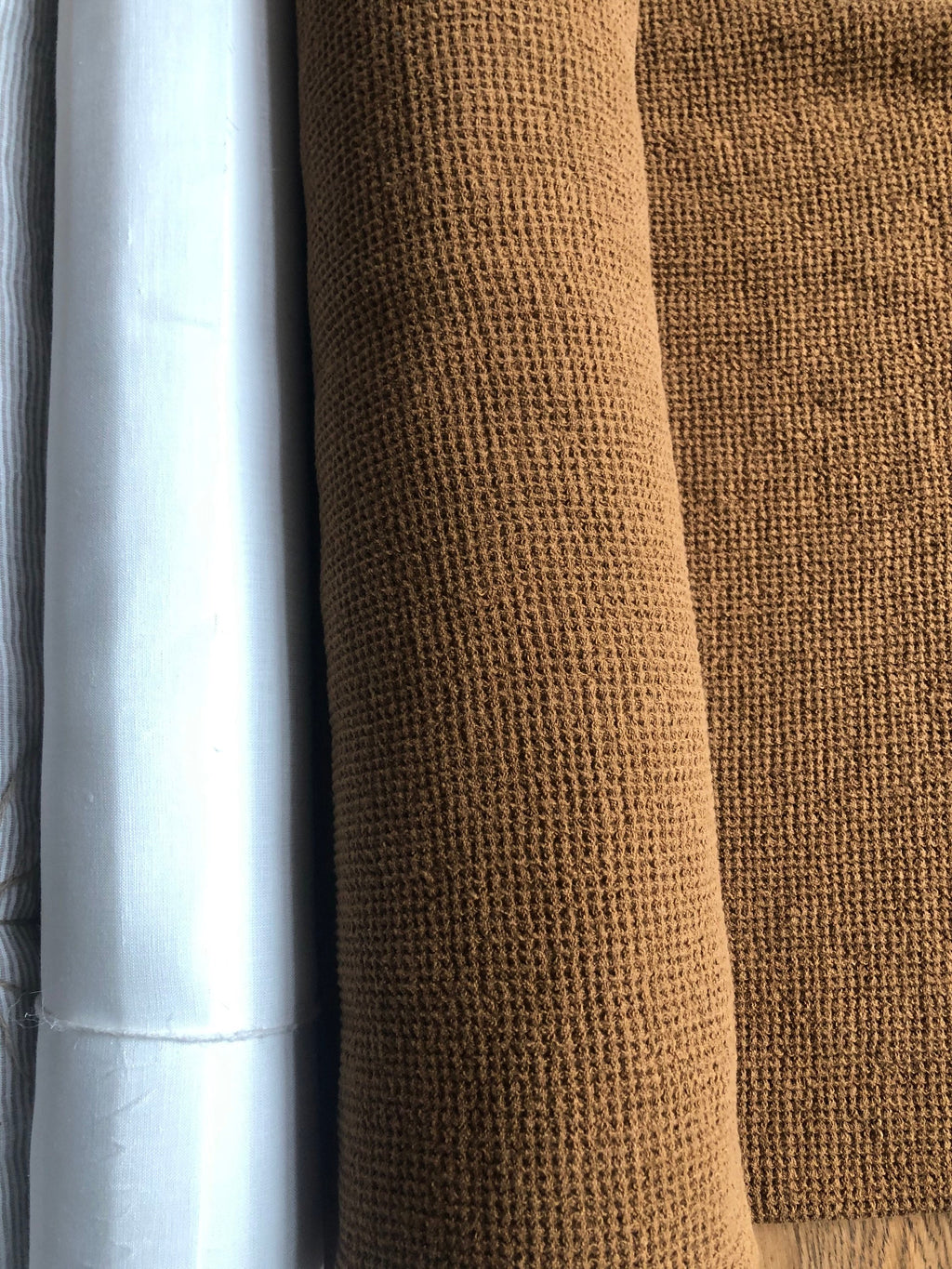 Ochre Waffle Linen Fabric: 80" Extra Wide, Natural Fiber
