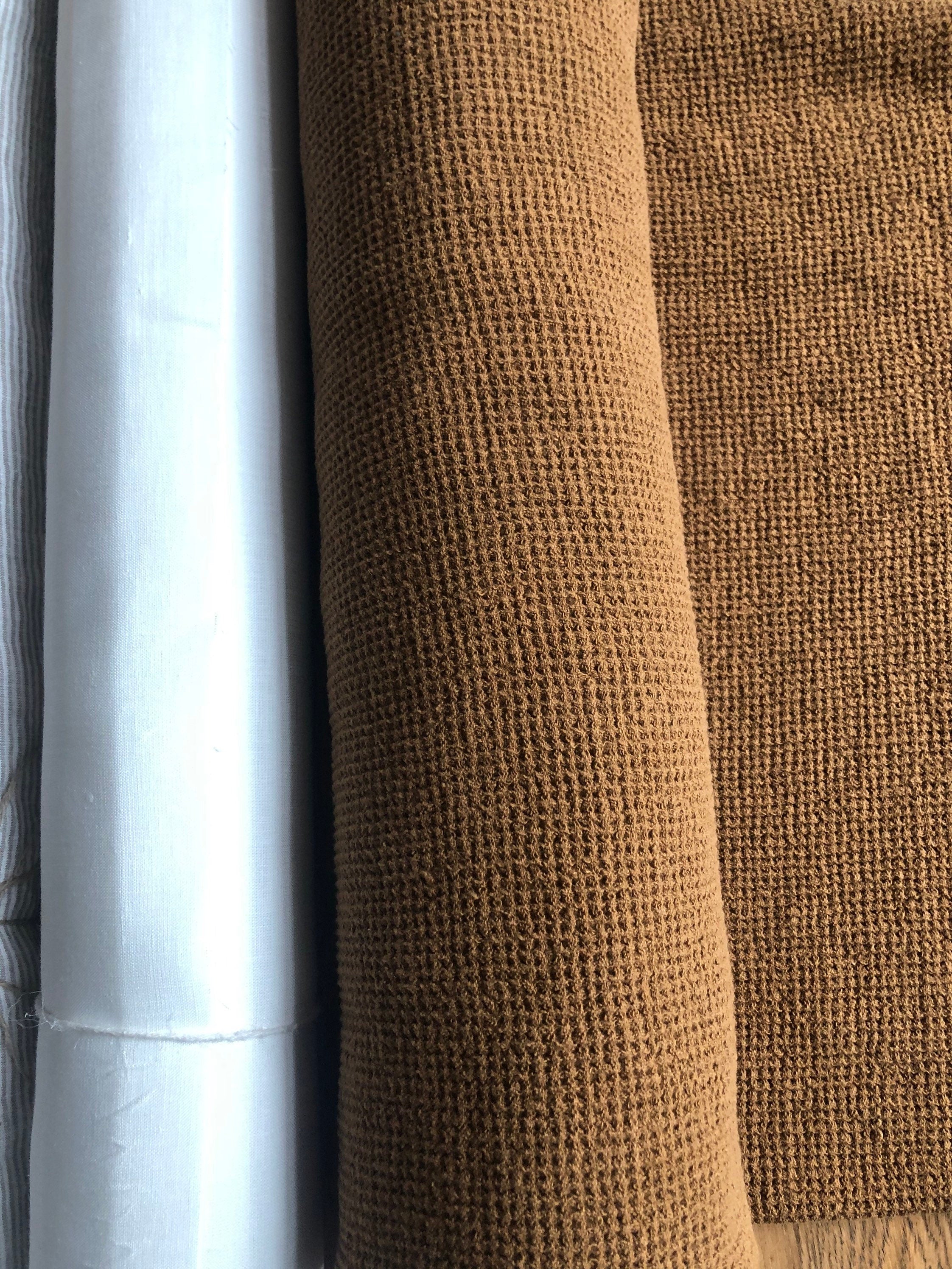 Ochre Waffle Linen Fabric: 80" Extra Wide, Natural Fiber