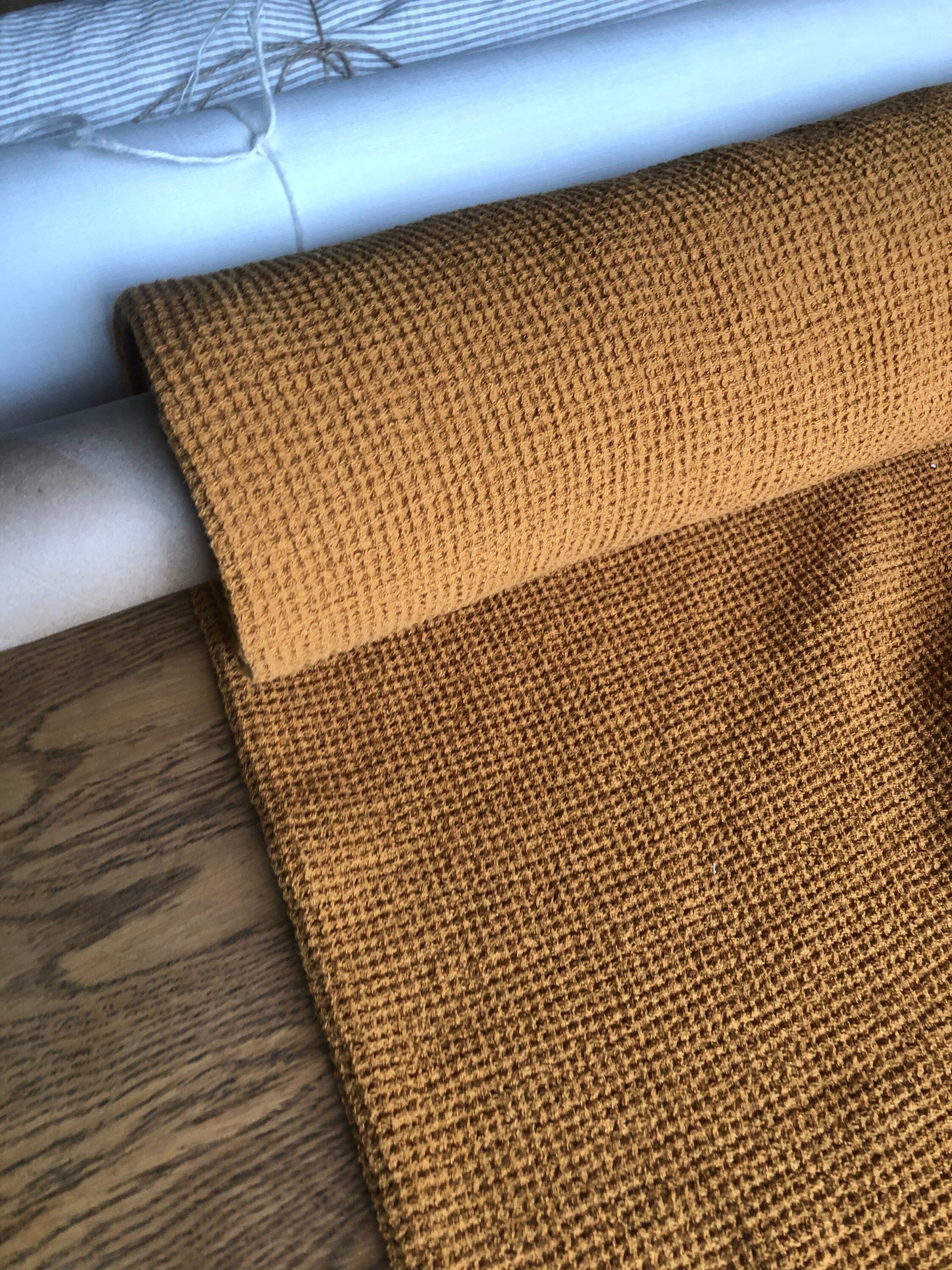 80" Extra Wide Waffle Linen Fabric: Natural Heavyweight, BGO139W