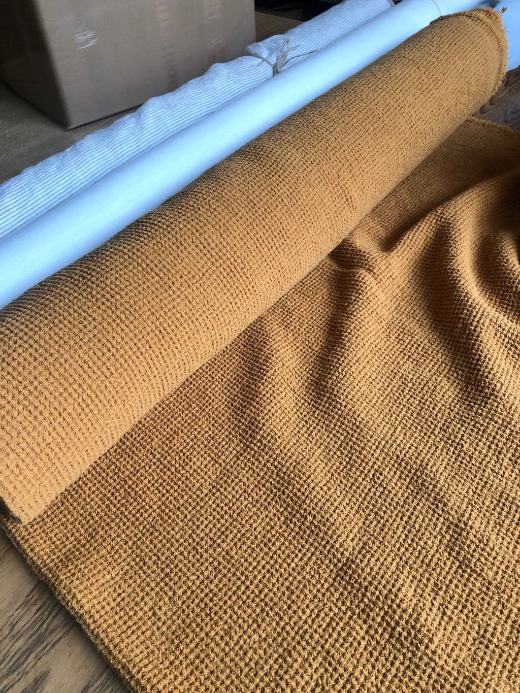 80" Extra Wide Waffle Linen Fabric: Natural Heavyweight, BGO139W