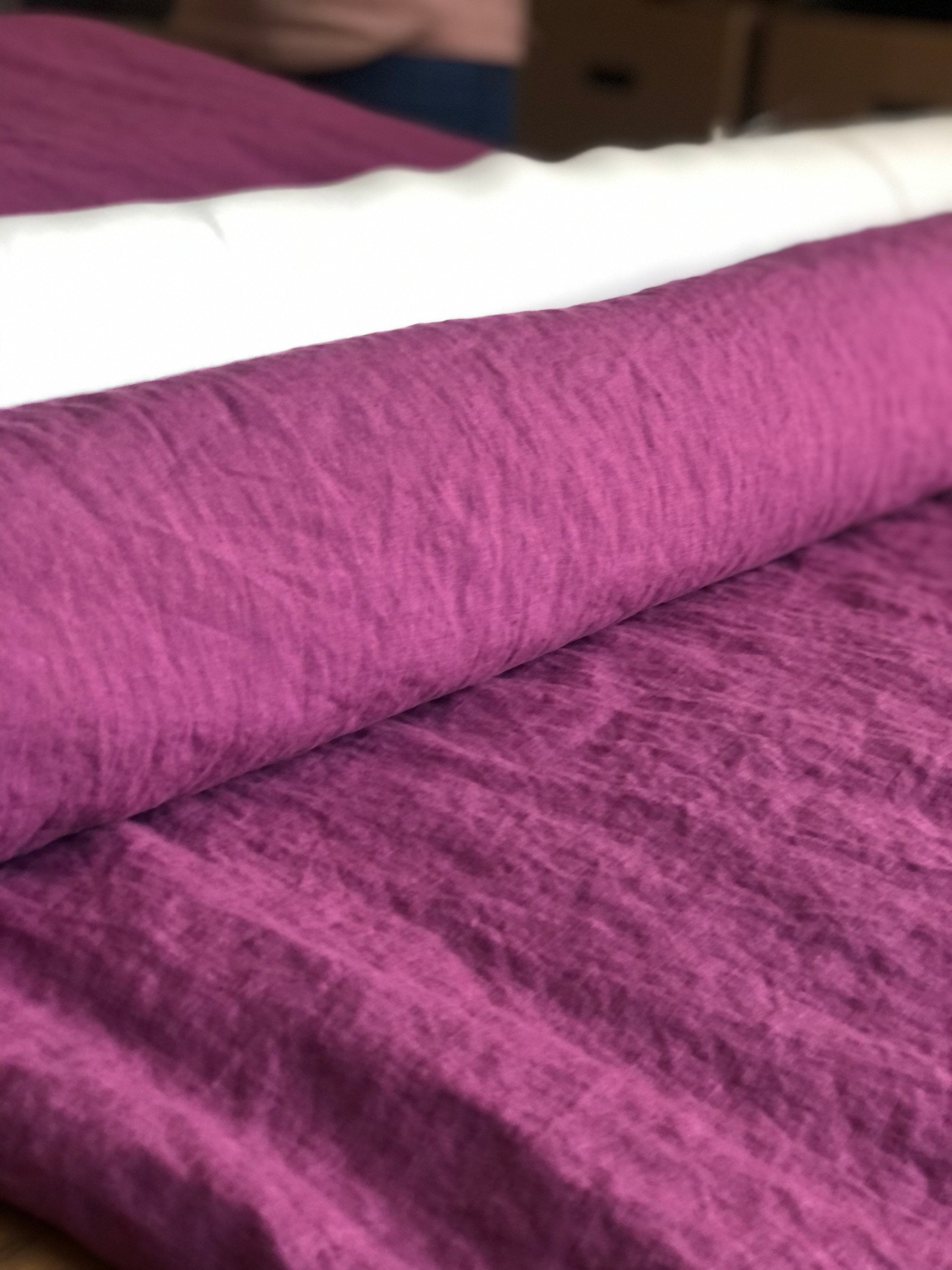 Extra Wide Linen Fabric: 100% Natural, Purple Flower Print, 99" Wide
