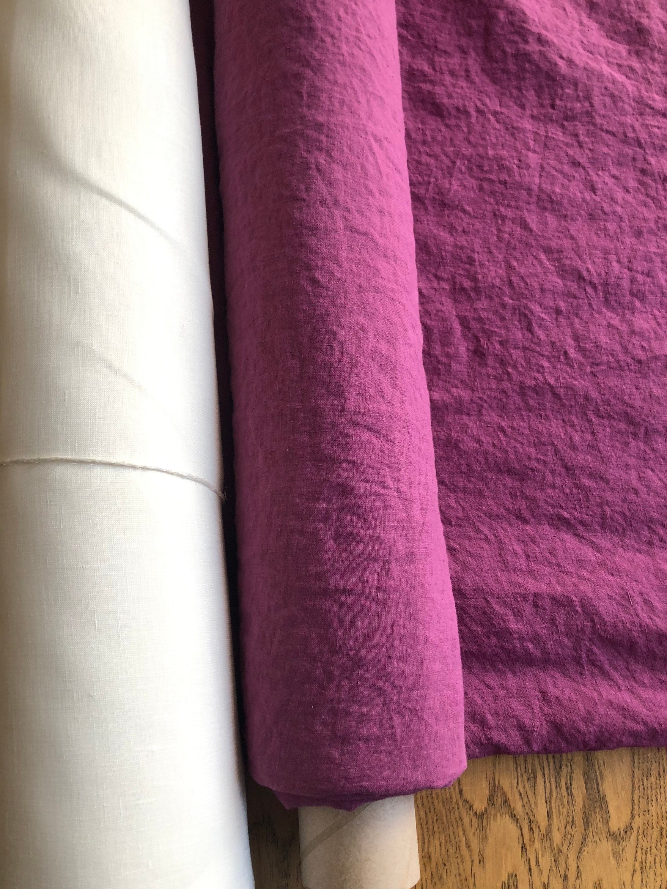Extra Wide Linen Fabric: 100% Natural, Purple Flower Print, 99" Wide
