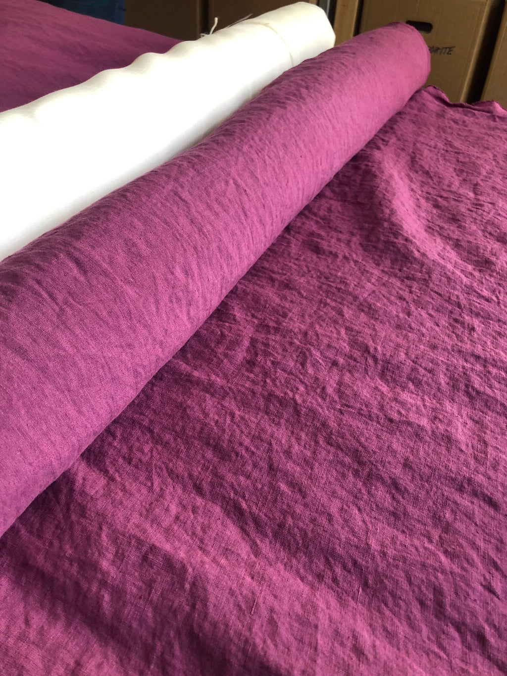 Extra Wide Linen Fabric: 100% Natural, Purple Flower Print, 99" Wide