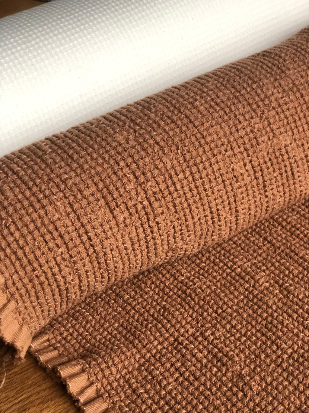 Wide Waffle Linen Cotton Fabric: Natural Weave, 94" Wide