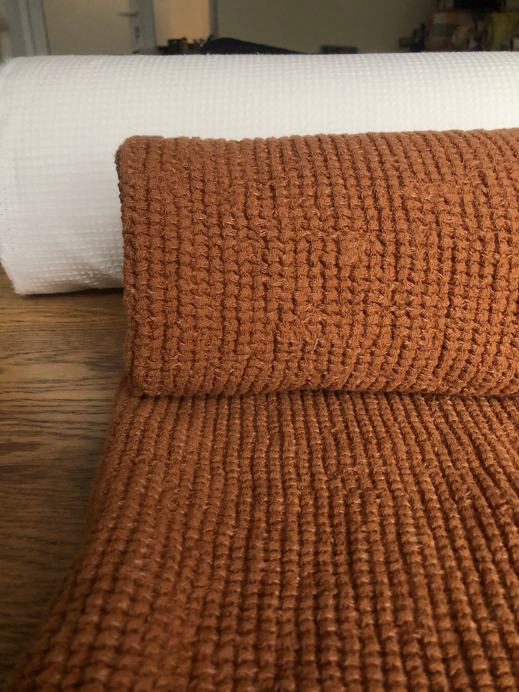 Waffle Linen Cotton Fabric: 94" Wide Squash BGO147W - By The Metre