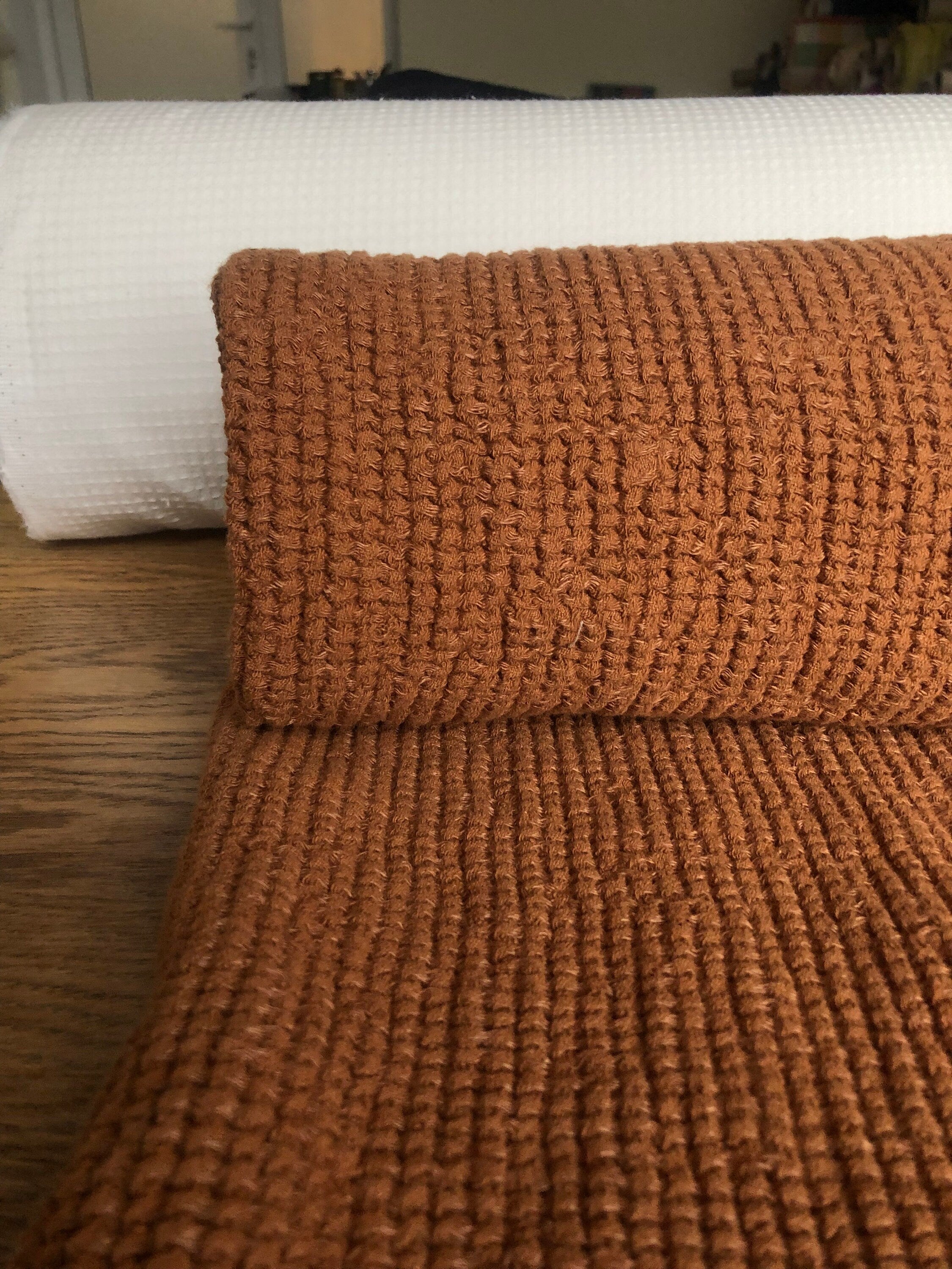 Waffle Linen Cotton Fabric: 94" Wide Squash BGO147W - By The Metre