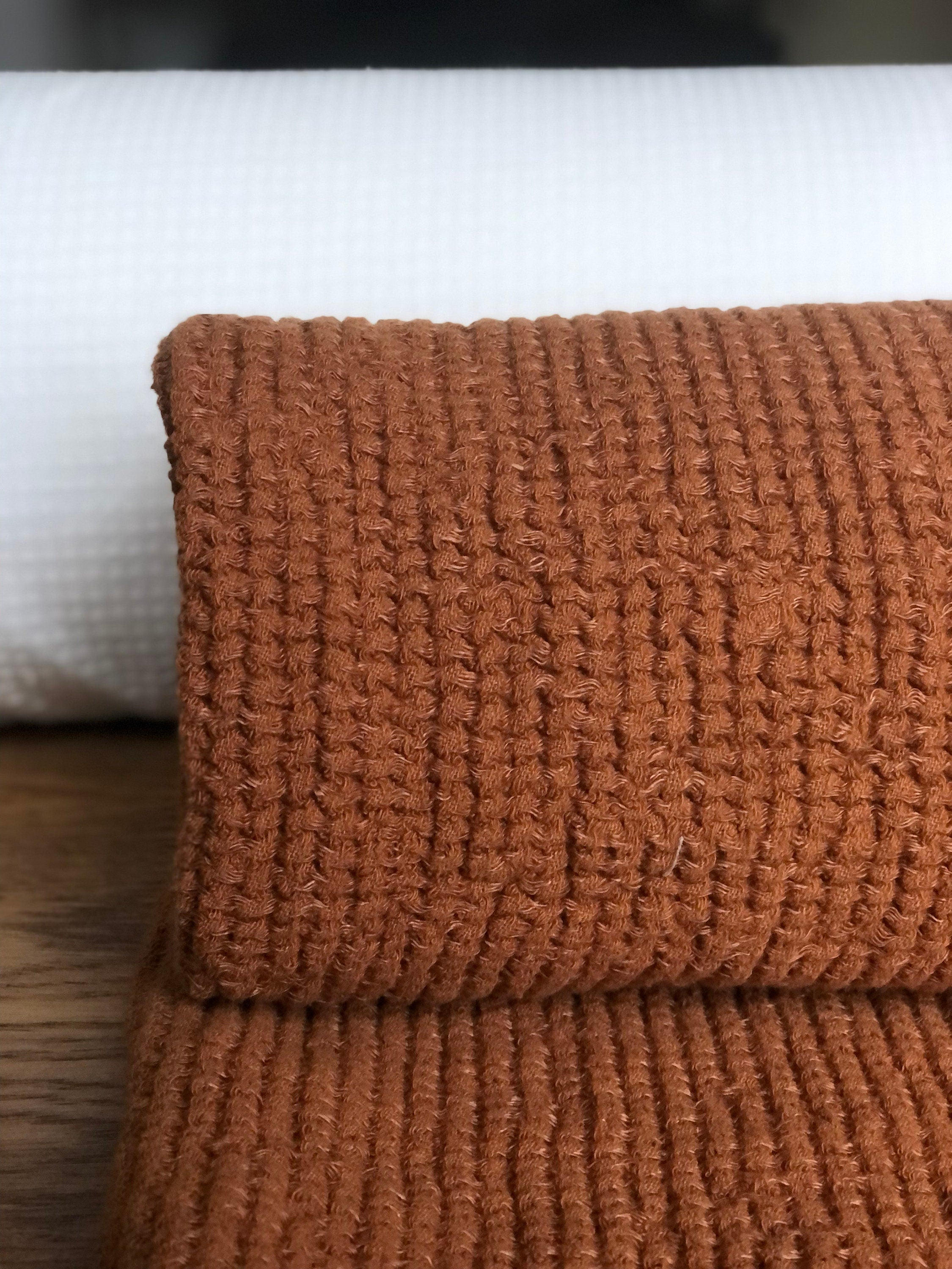 Waffle Linen Cotton Fabric: 94" Wide Squash BGO147W - By The Metre