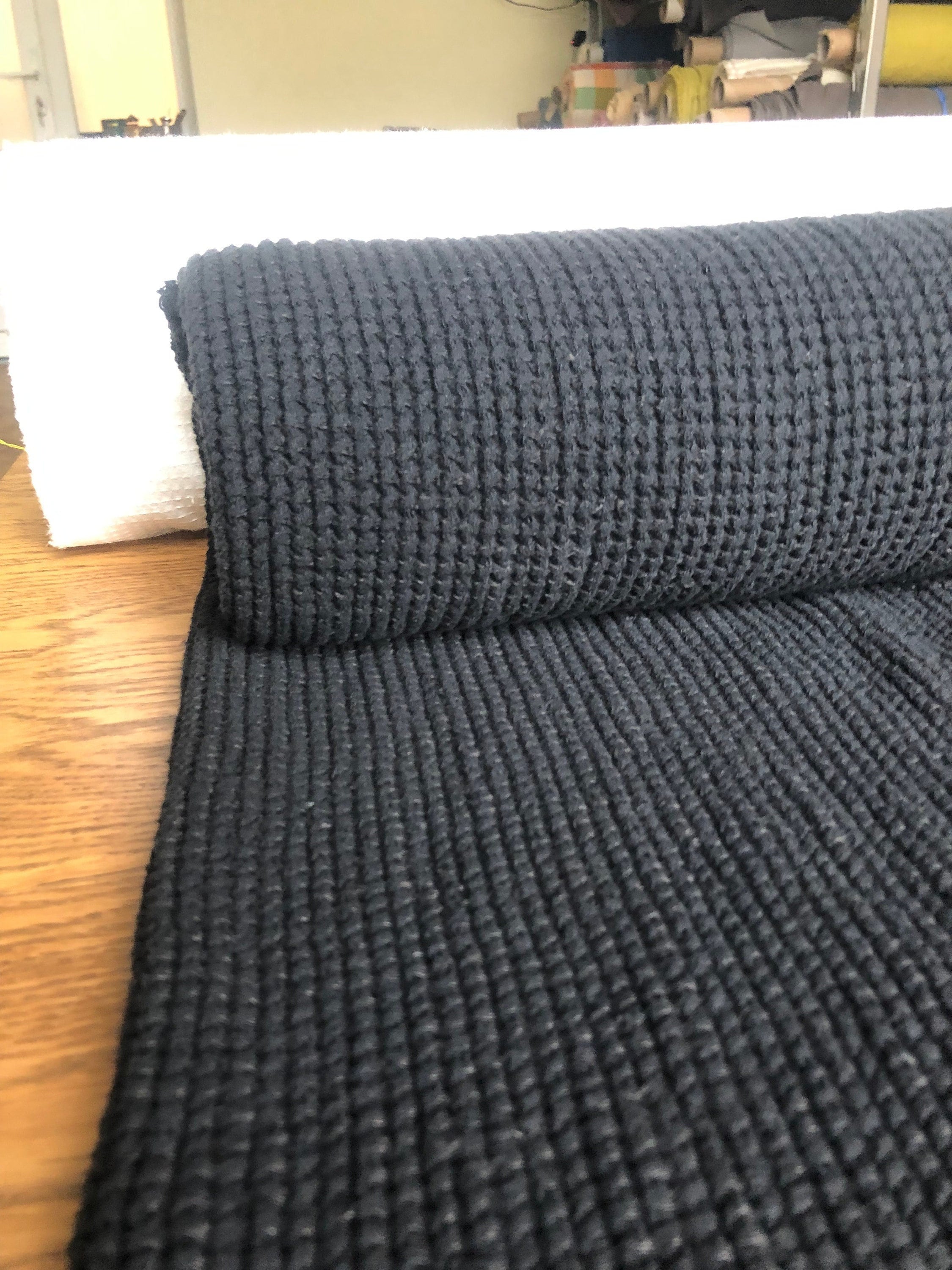 Black Waffle Linen Cotton Fabric: 94" Extra Wide, Bath & Spa Towel