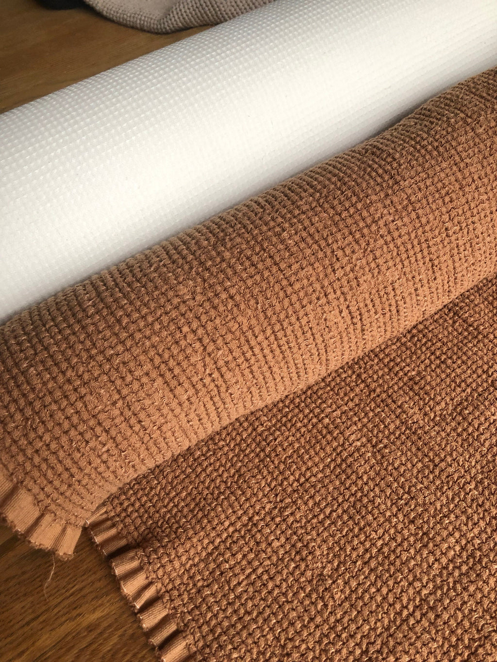 Wide Waffle Linen Cotton Fabric: Natural Weave, 94" Wide