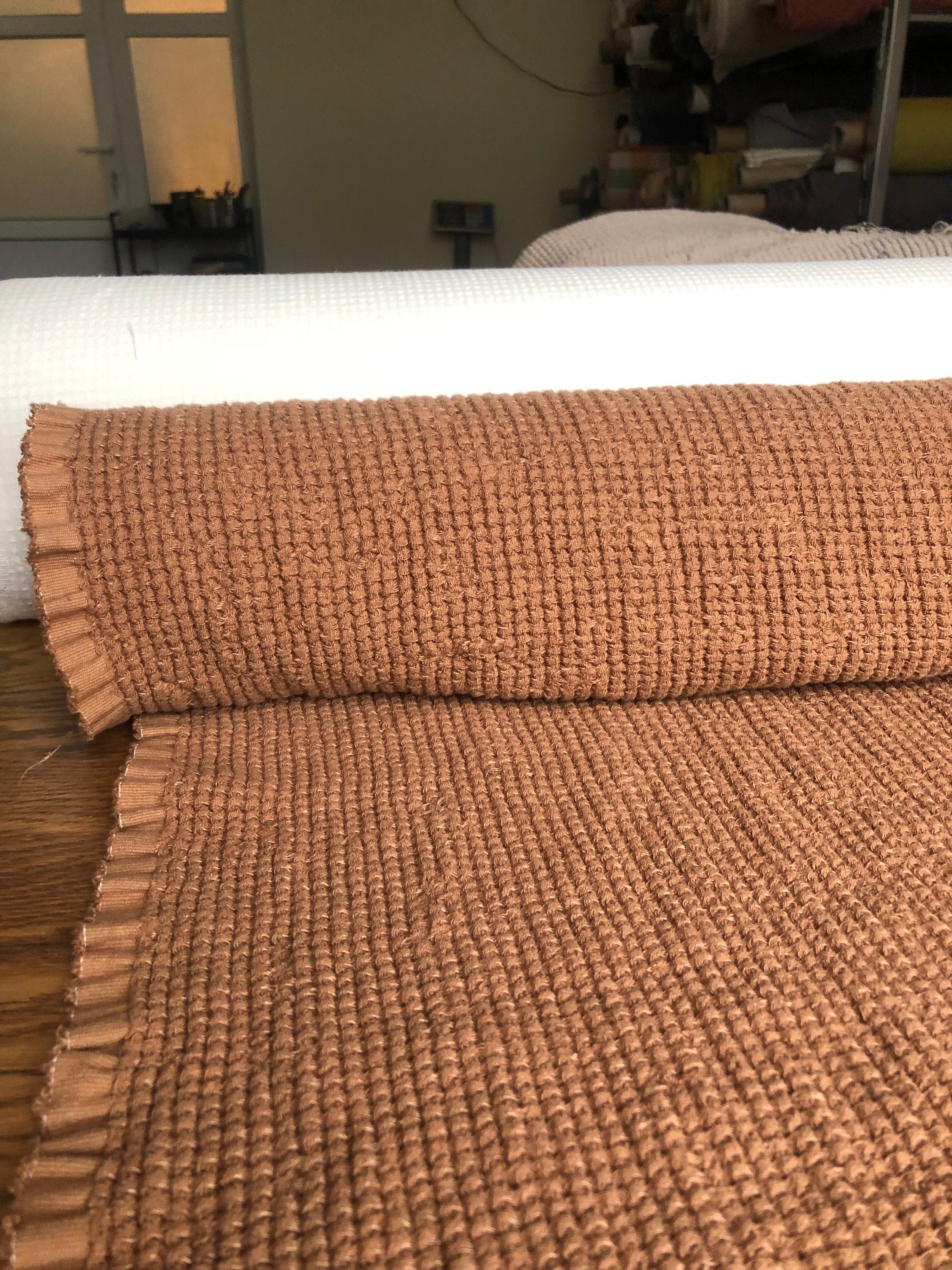 Wide Waffle Linen Cotton Fabric: Natural Weave, 94" Wide