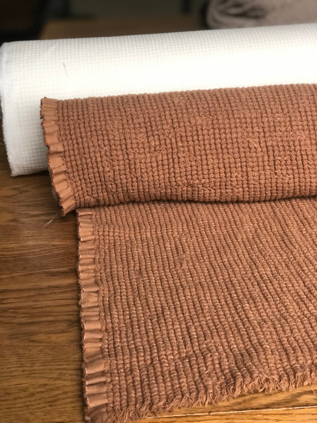 Wide Waffle Linen Cotton Fabric: Natural Weave, 94" Wide