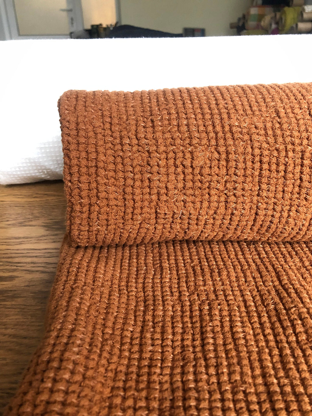 Waffle Linen Cotton Fabric: 94" Wide Squash BGO147W - By The Metre