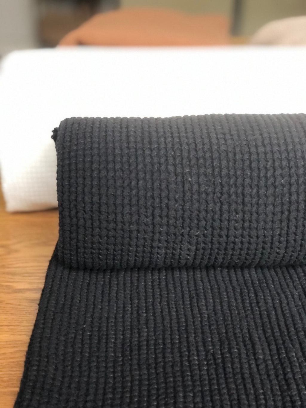 Black Waffle Linen Cotton Fabric: 94" Extra Wide, Bath & Spa Towel